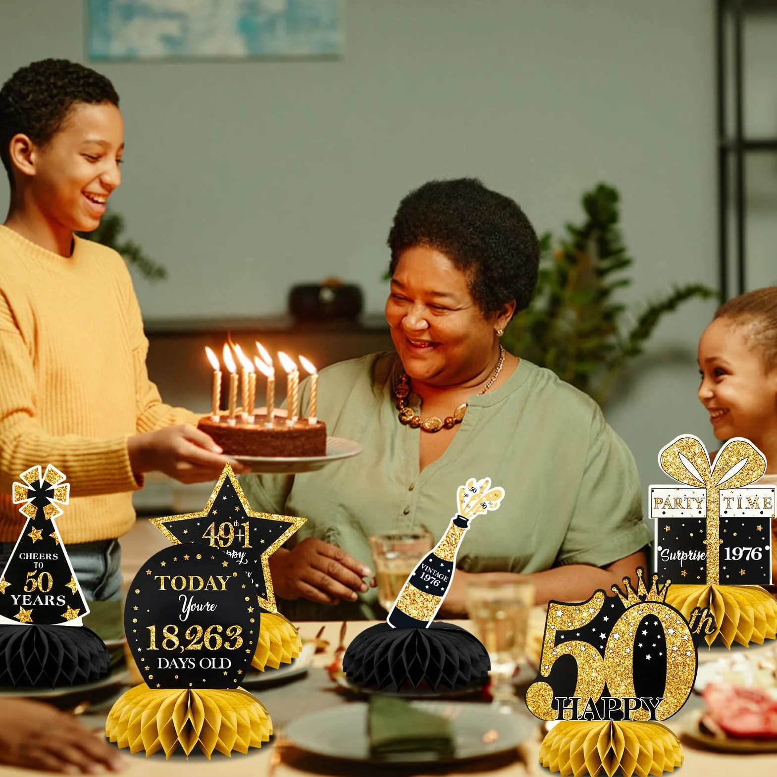 9 Pezzi Centrotavola Compleanno,Centrotavola a Nido d'Ape Oro Nero Decorazioni,Toppers da Tavolo,Compleanno Centrotavolo per Uomini e Donne,Feste di Compleanni (HB-2026-50)