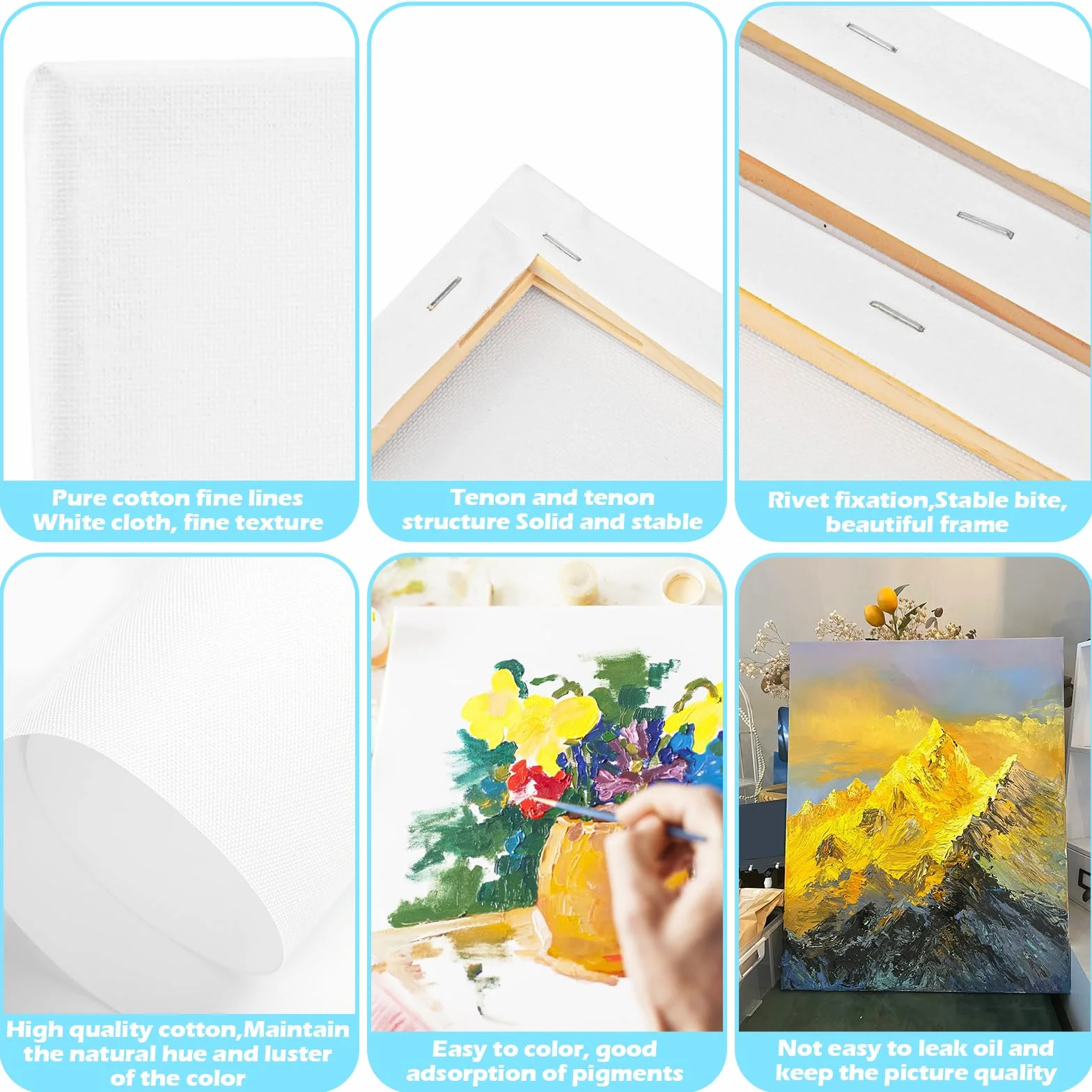 6 Pz Tela per Dipingere Tela Pittura con Telaio，Legno Tele Bianca per Pittura Tele Intelaiate，Tavola Bianca，per Pittura 100% Cotone Pannelli di Tela，Pittura Prestirate Telati d'Artista