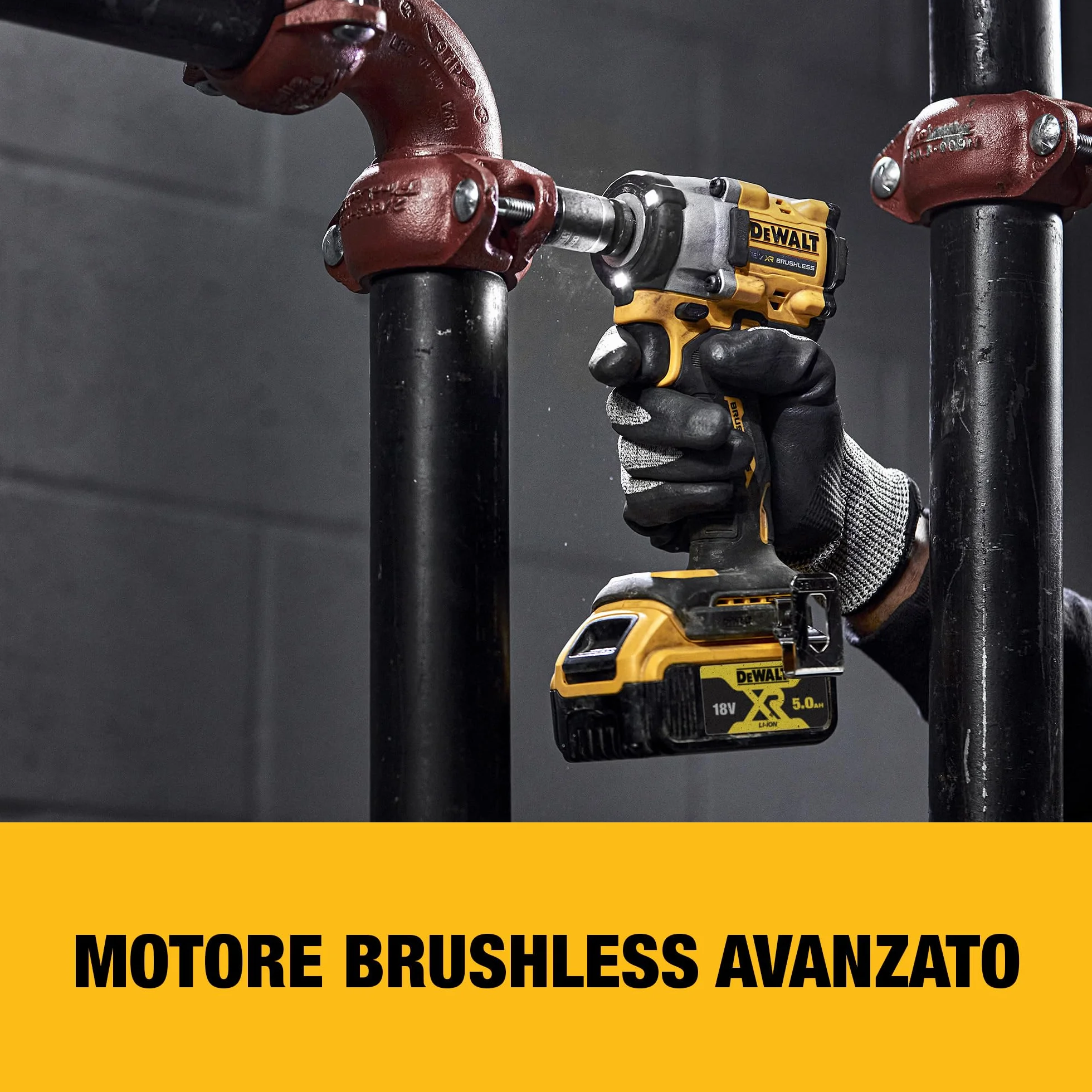 DEWALT Avvitatore a impulsi compatto 18V XR Brushless con attacco quadro 1/2" e perno di tenuta, solo corpo macchina, DCF922N-XJ