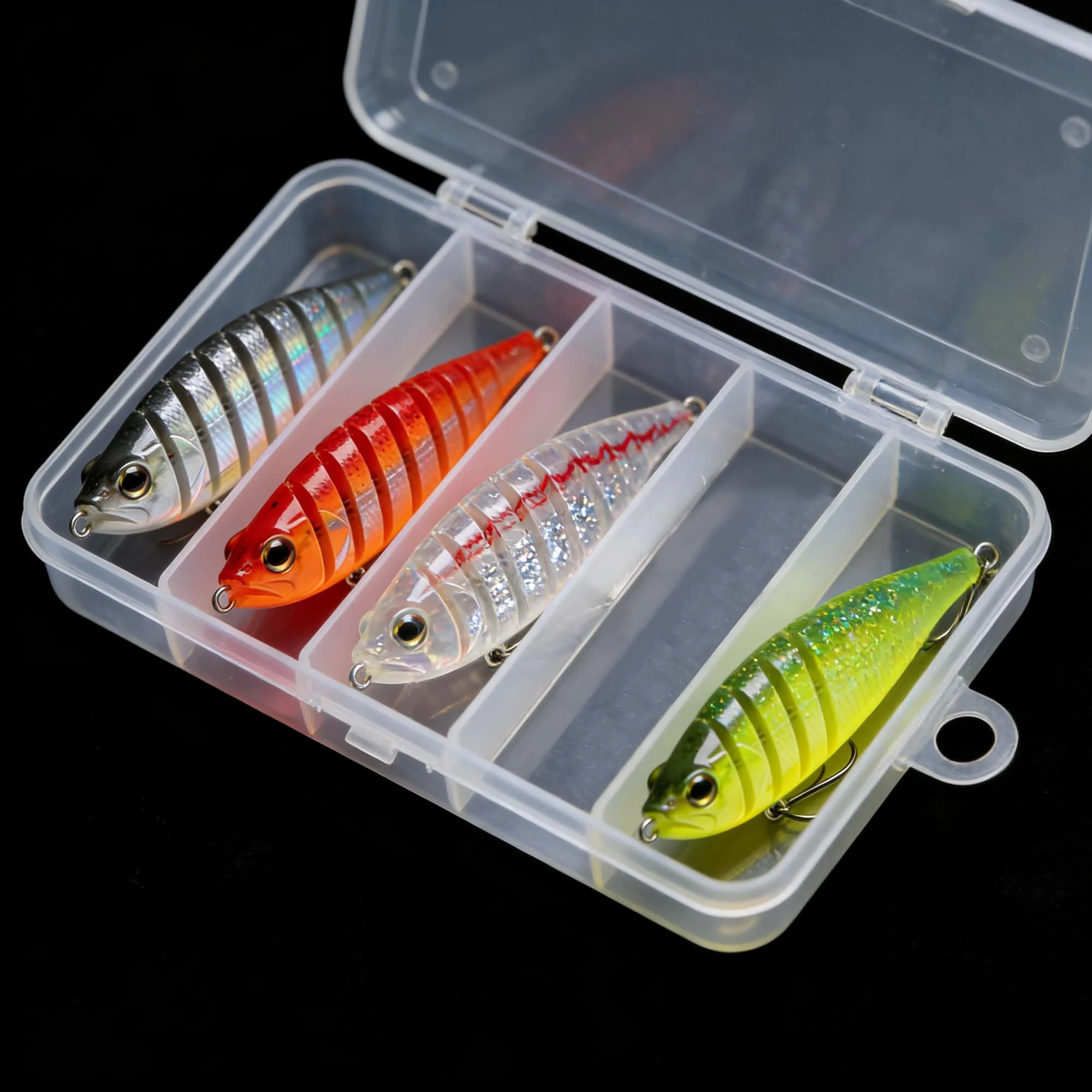 10 scatole per attrezzatura da pesca, trasparenti, con divisione, multiuso, per ami e esche piccole attrezzature da pesca e gioielli