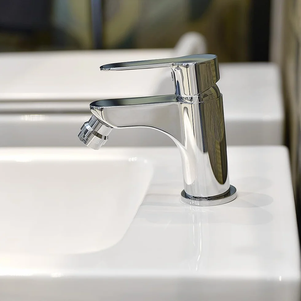 Set miscelatori lavabo alto e bidet con scarico click-clack incluso, in ottone cromato con leva monocomando, ZOE