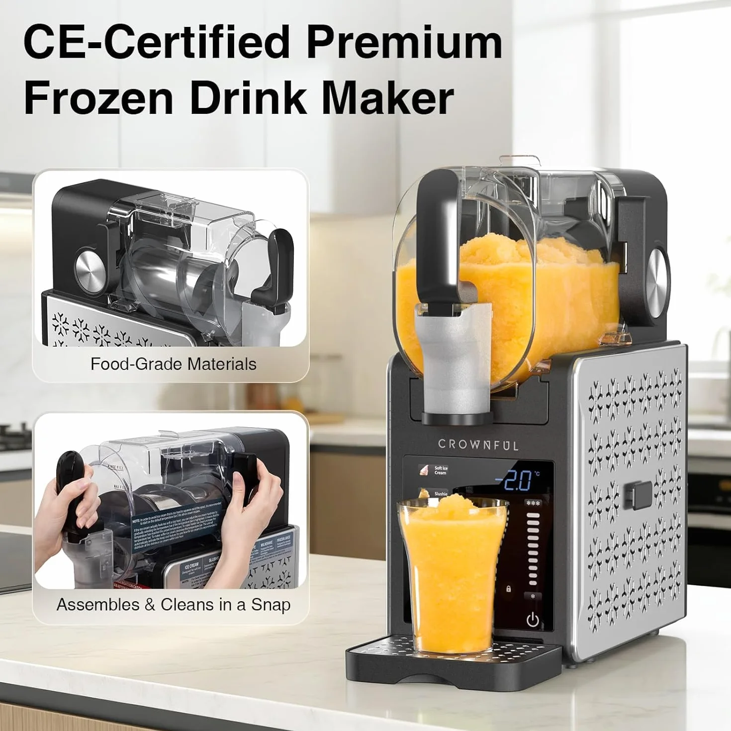 CROWNFUL Macchina per Granite 1.9L, 6 Programmi Gelato, Autopulizia, Mantieni Freddo 12h