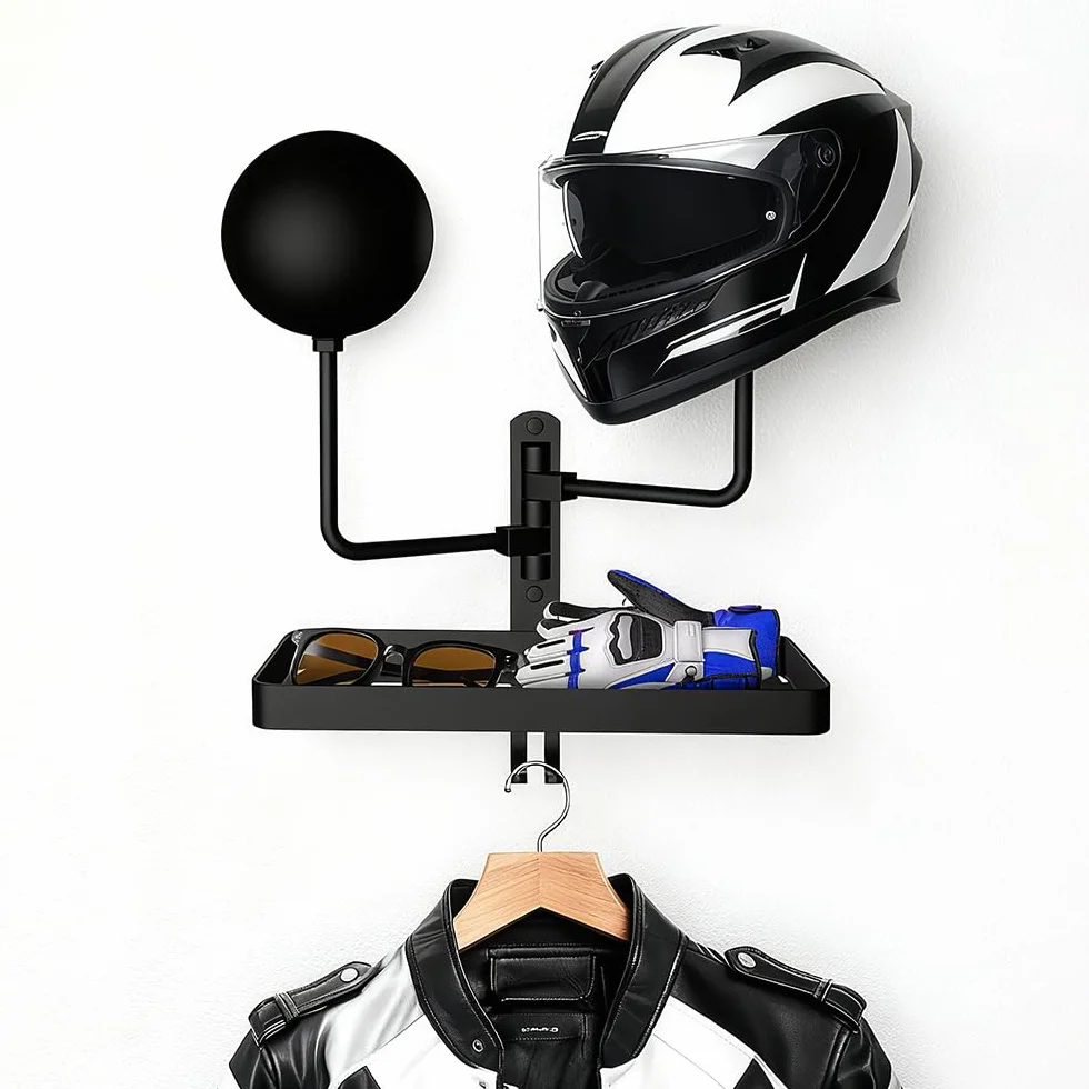 Appendi Casco Moto da Parete, Porta Casco Moto da Parete con 2 Sfere, Girevole Helmet Holder Gadget Motos per Caschi, Abbigliamento, Guanti