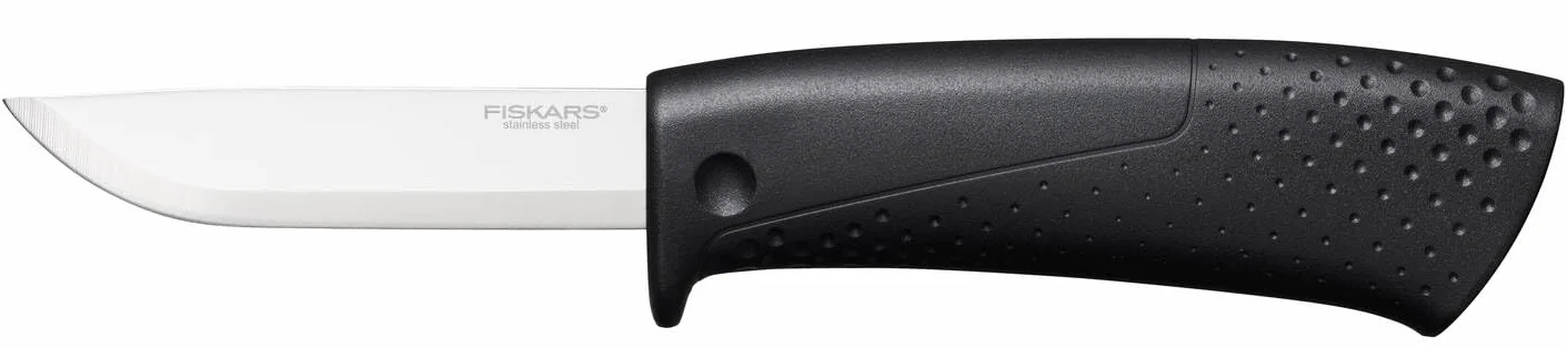 Fiskars Coltello per lavori fai-da-te, Include fodero con affilalama, Lunghezza totale: 21,1 cm, Nero, 1023617
