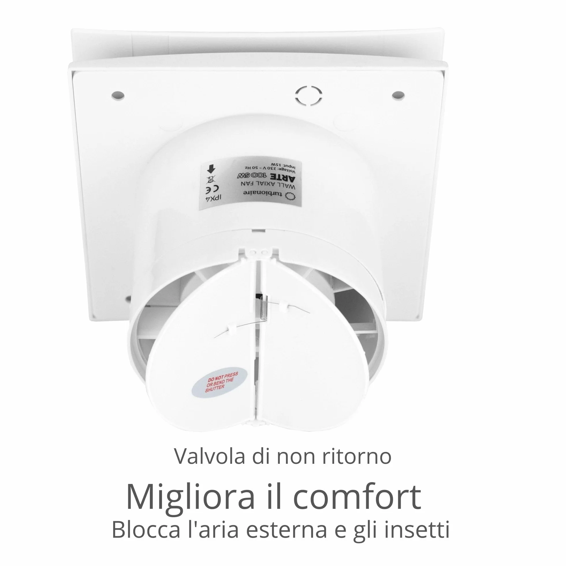 Turbionaire Arte 100SW Aspiratore Bagno 100 mm Valvola di Non Ritorno IPX4 Bianco