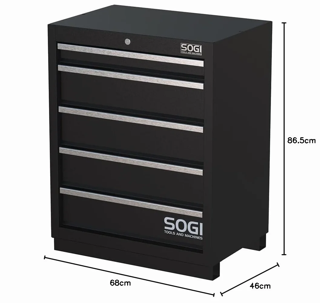 Sogi ARR-OFF-5C Armadietto in lamiera per arredo officina - 5 cassetti a estrazione telescopica - 680x460x865 mm