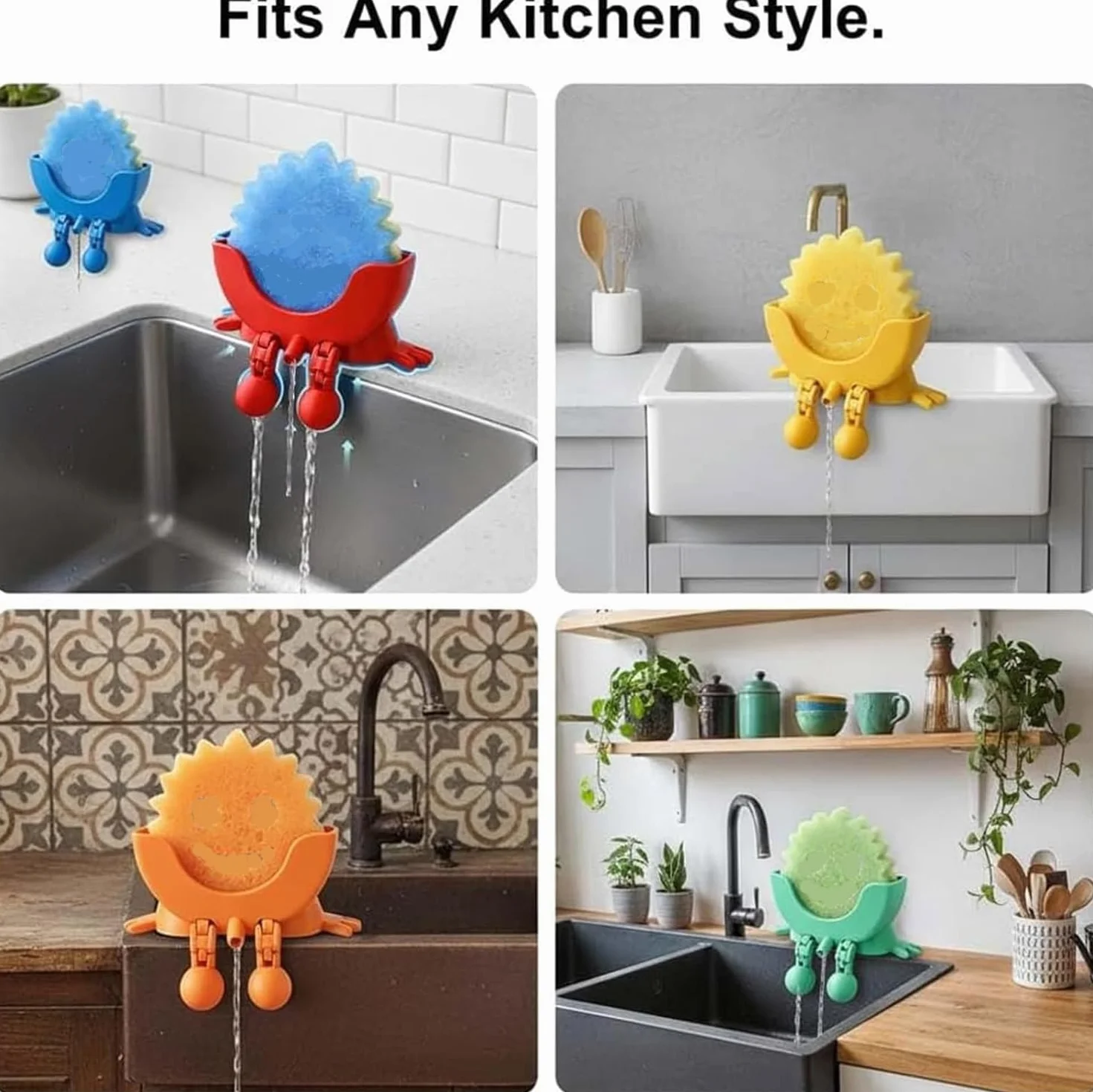 Portaspugna 3D per Cucina con Drenaggio, Organizer da Cucina Rosso