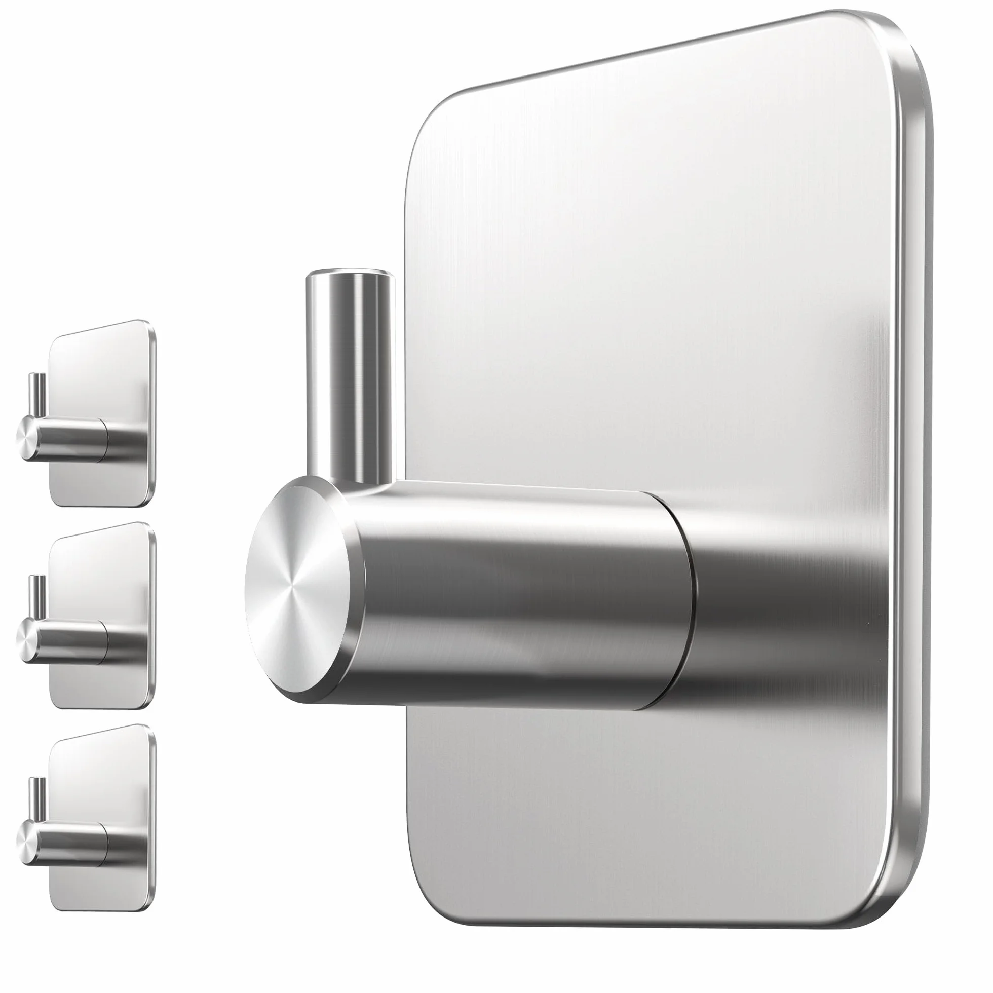 Menz Ganci Adesivi Bagno Set di 4 - Adesivi Acciaio Inox Impermeabili per Cucina e Pareti Argento