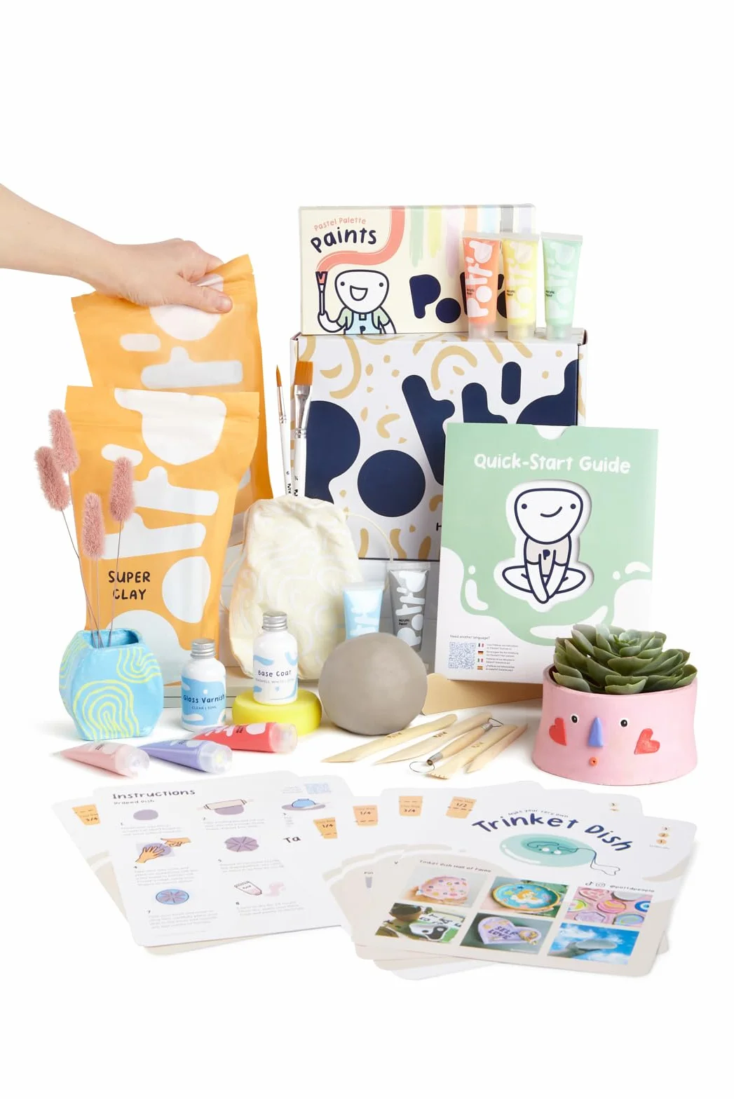 Pott'd Kit di Argilla senza cottura per Principianti. Kit fai da te creativo adulti comprendente argilla senza cottura, attrezzi, colori, pennelli, smalto e istruzioni passo-passo