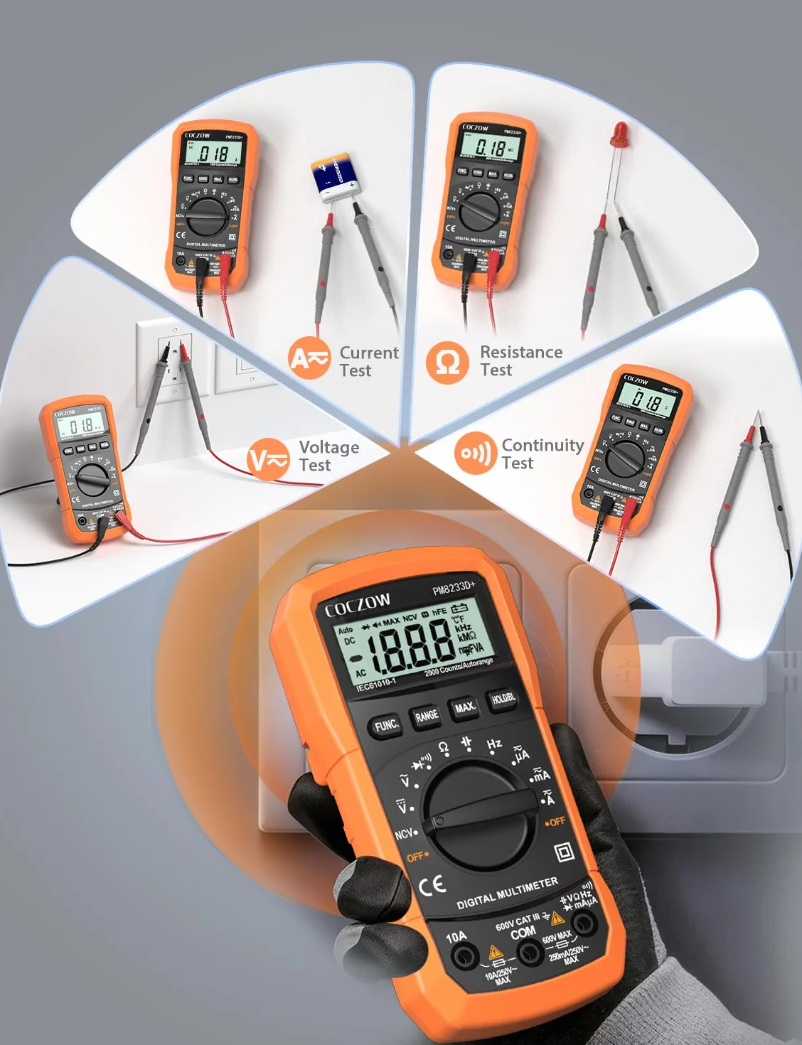 Multimetro Digitale Multi Tester Voltmetro Amperometro Ohmmetro con Morsetti a Coccodrillo Cavi di Prova Retroilluminazione