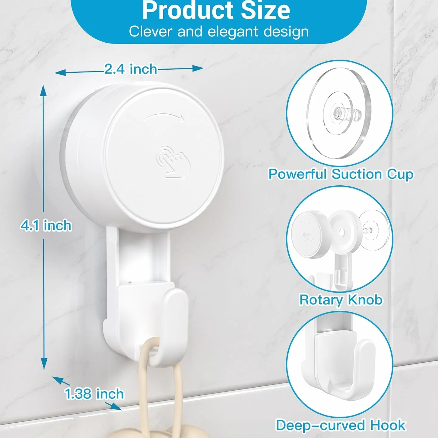 Ganci Ventosa Bagno 2 Pezzi Senza Foratura, Gancio a Ventosa per Piastrelle 5KG Bianco