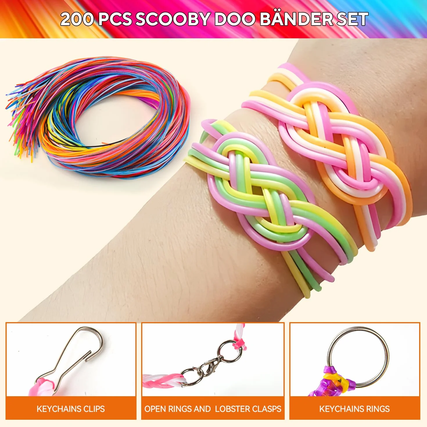 295 Pezzi Kit di Fili per Scooby Doo, Scooby Doo Fili 20 Colori Scubidu Brillantini con portachiavi, ganci, perline di legno, pom poms, filo e pulitore per pipa per Creare Braccialetti, Collane