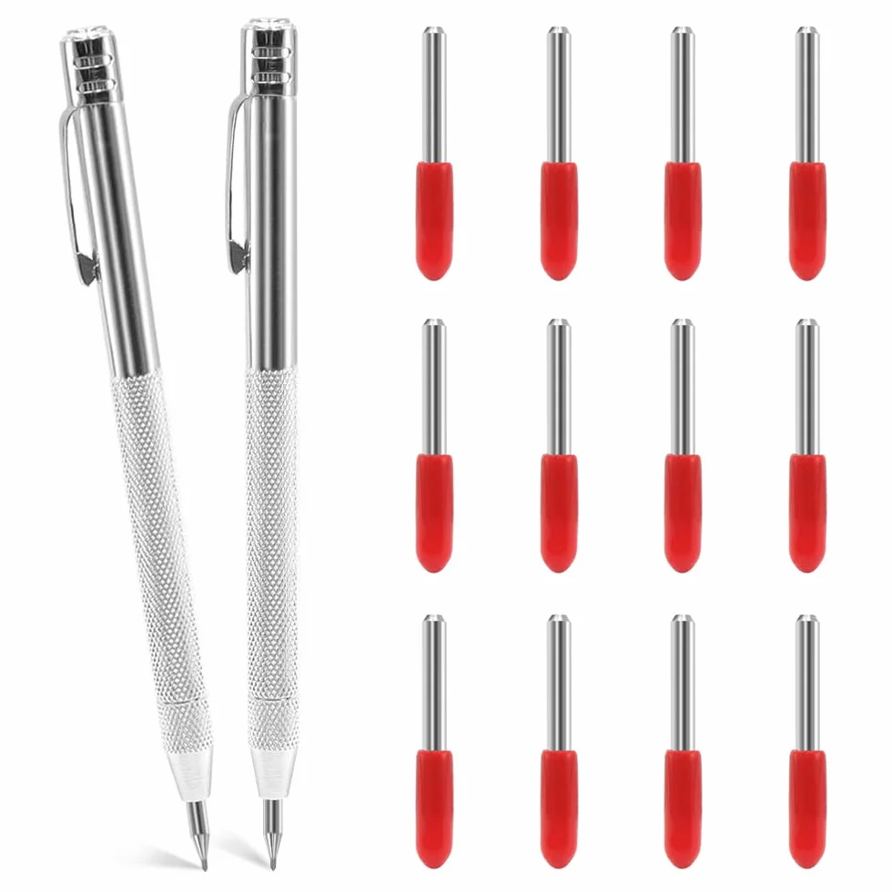 2 Pezzi Penna Carburo di Tungsteno con 12 Punte di Ricambio Strumento Penna Scriba in Metallo Penne con Punta in Tungsteno per Ceramica, Lamiera e Vetro