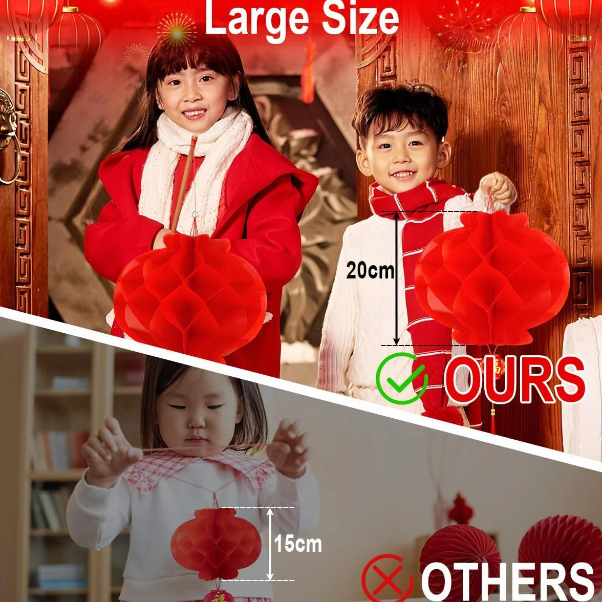 Lanterne Cinesi 20/25CM 20 Pezzi, Rosse Pieghevoli Impermeabili Decorazioni Capodanno Cinese