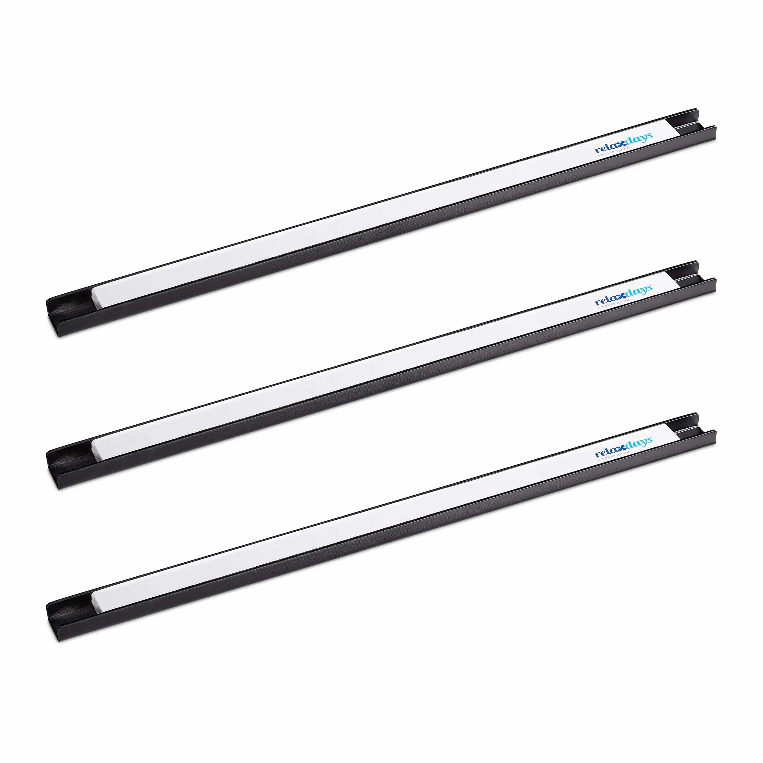 Relaxdays Barra Magnetica in Set da 3, per Attrezzi, Officina, Garage, Ufficio, Lunghe 45 cm, in Acciaio, Nero/Bianco