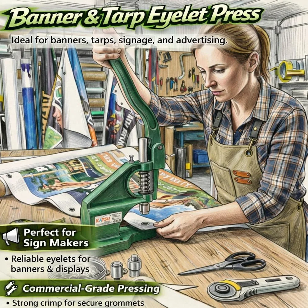 KATSU Occhiellatrice Professionale Macchina Manuale a Pressione 3 Matrici 6mm 10mm 12mm 1500 Gommini