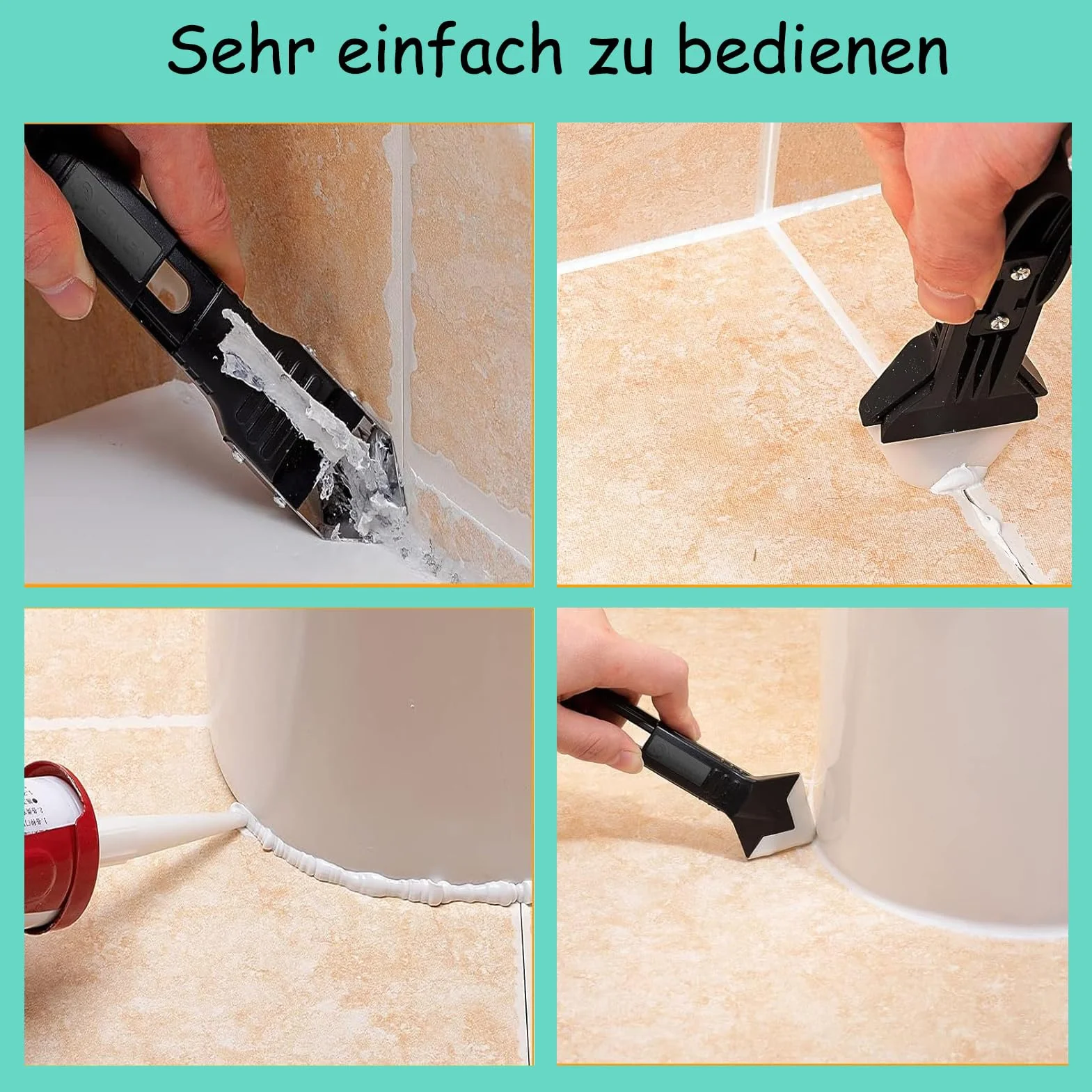 Set di utensili per la rimozione del silicone, 15 pezzi, con pastiglie in silicone intercambiabili, ugelli di tenuta per cucina, bagno, pavimento, lavandino, finestre