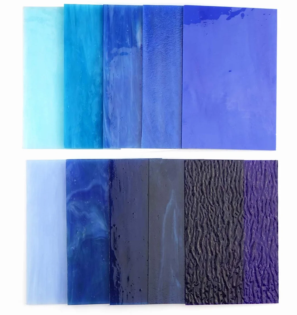 Lanyani 10 fogli di vetro colorato blu, 10,2 x 15,2 cm, opale, vetro Tiffany, texture miste