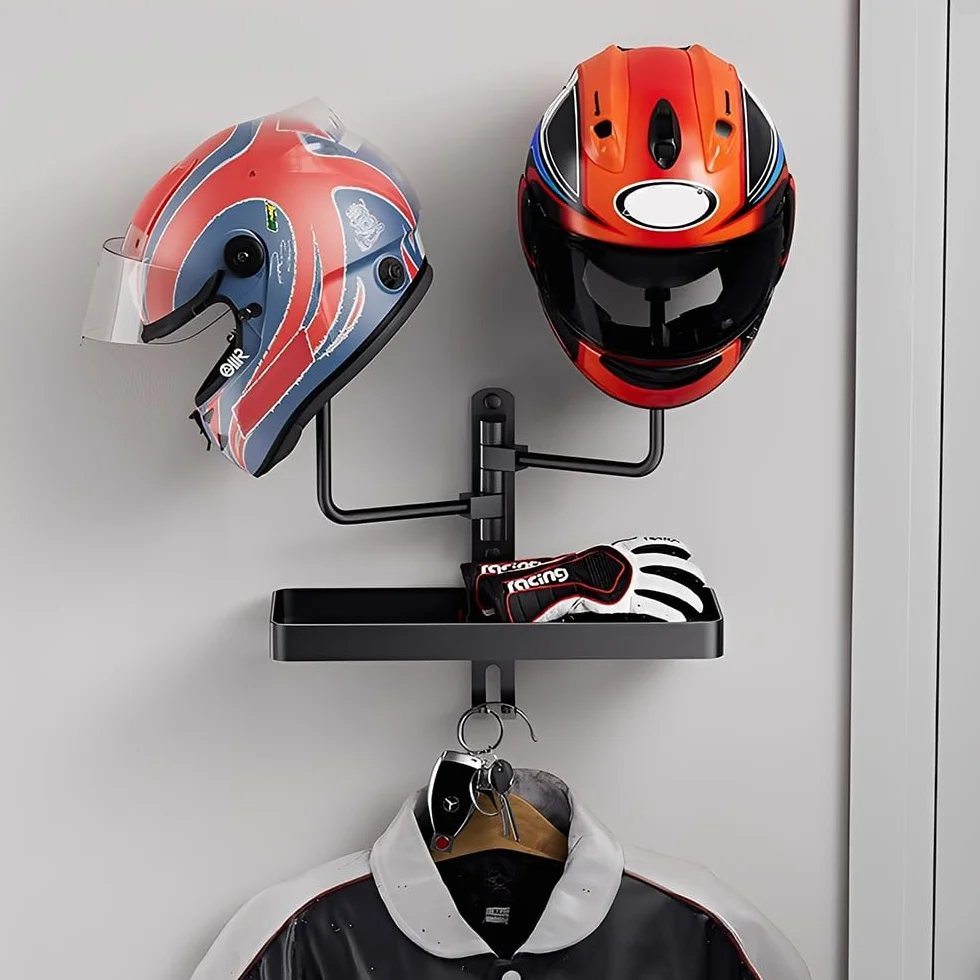 Appendi Casco Moto da Parete, Porta Casco Moto da Parete con 2 Sfere, Girevole Helmet Holder Gadget Motos per Caschi, Abbigliamento, Guanti