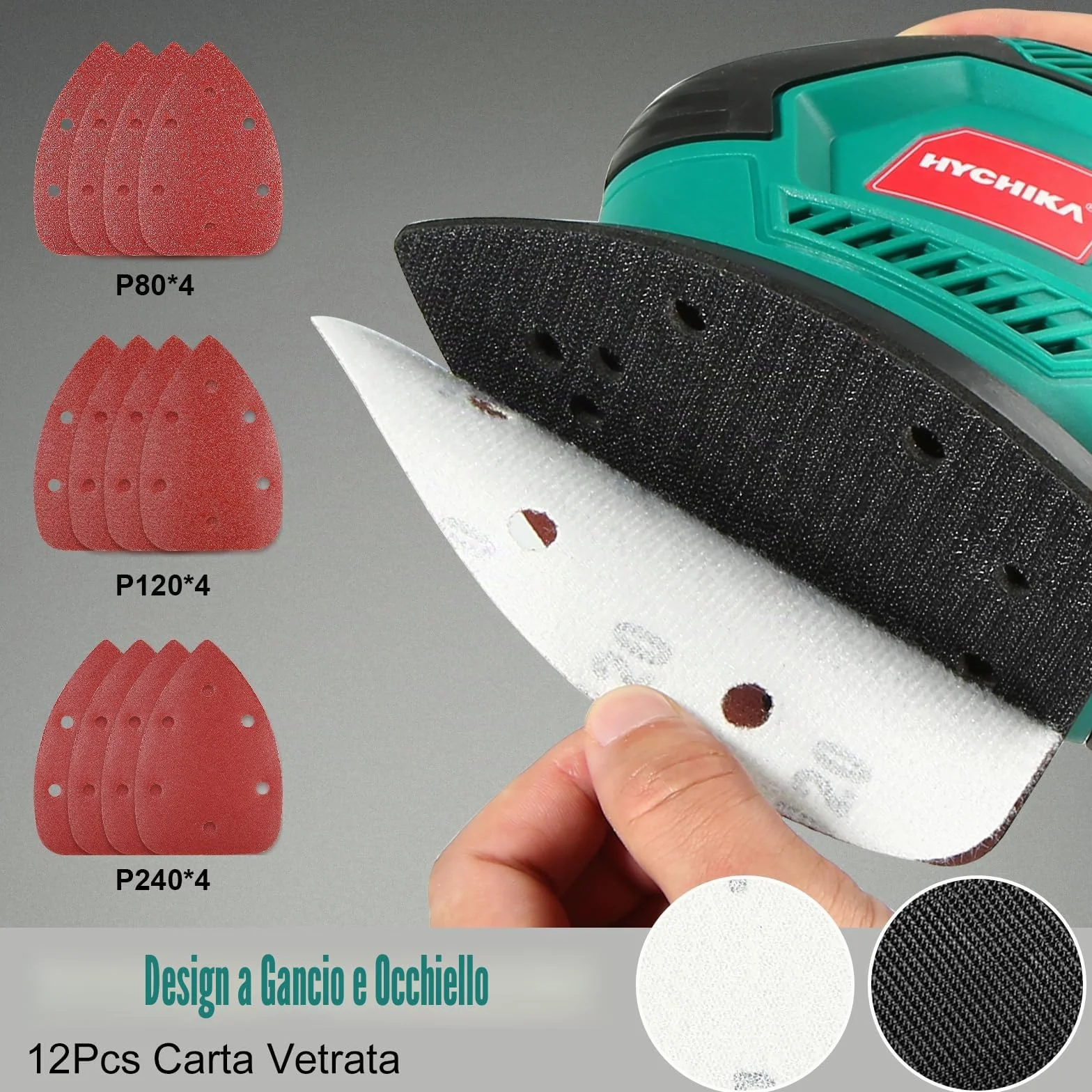 HYCHIKA Levigatrice Mouse 200W 14000RPM con Raccolta Polvere 12 Carte Abrasive per Legno Metallo