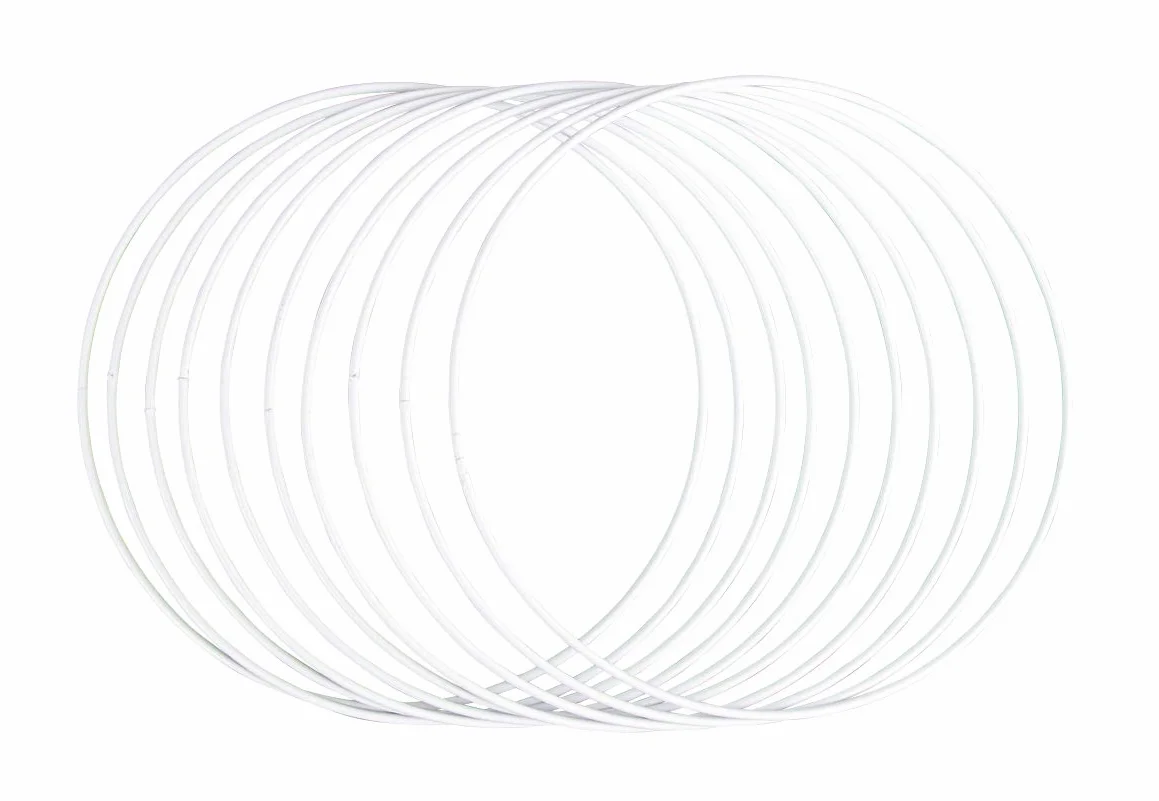Rayher Anelli in Metallo Bianchi 20 cm ø 3 mm Cerchi Metallici per Hobbistica Acchiappasogni Macramè Ghirlande 10 Pezzi