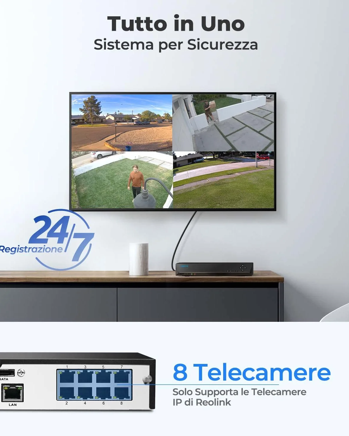 Reolink NVR PoE 8 Canali Videoregistratore Cablato 2TB HDD Supporta 16MP/12MP/4K/5MP/4MP Capacità Espandibile a 16TB RLN8-410 Ricondizionato