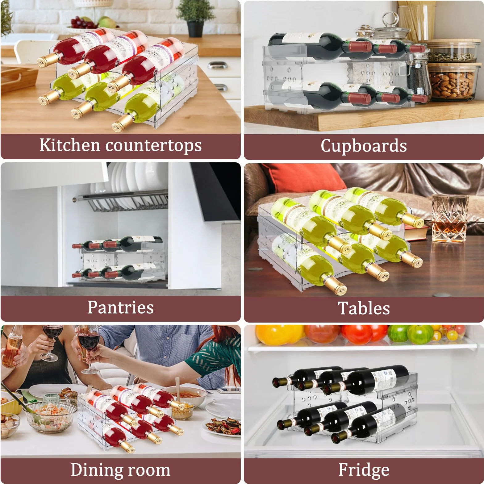 MXTIMWAN Portabottiglie Vino Impilabile per 6 Bottiglie, Scaffale per Cucina