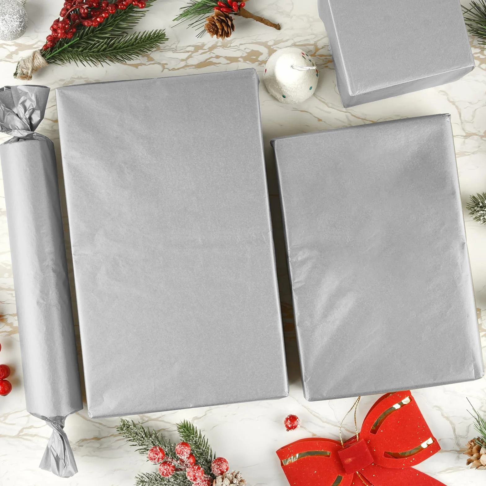 NEBURORA Carta velina metallizzata argento per sacchetti regalo 60 fogli Carta velina da imballaggio argento sfusa per confezioni regalo di Natale Artigianato d'arte Compleanno Decorazione di nozze