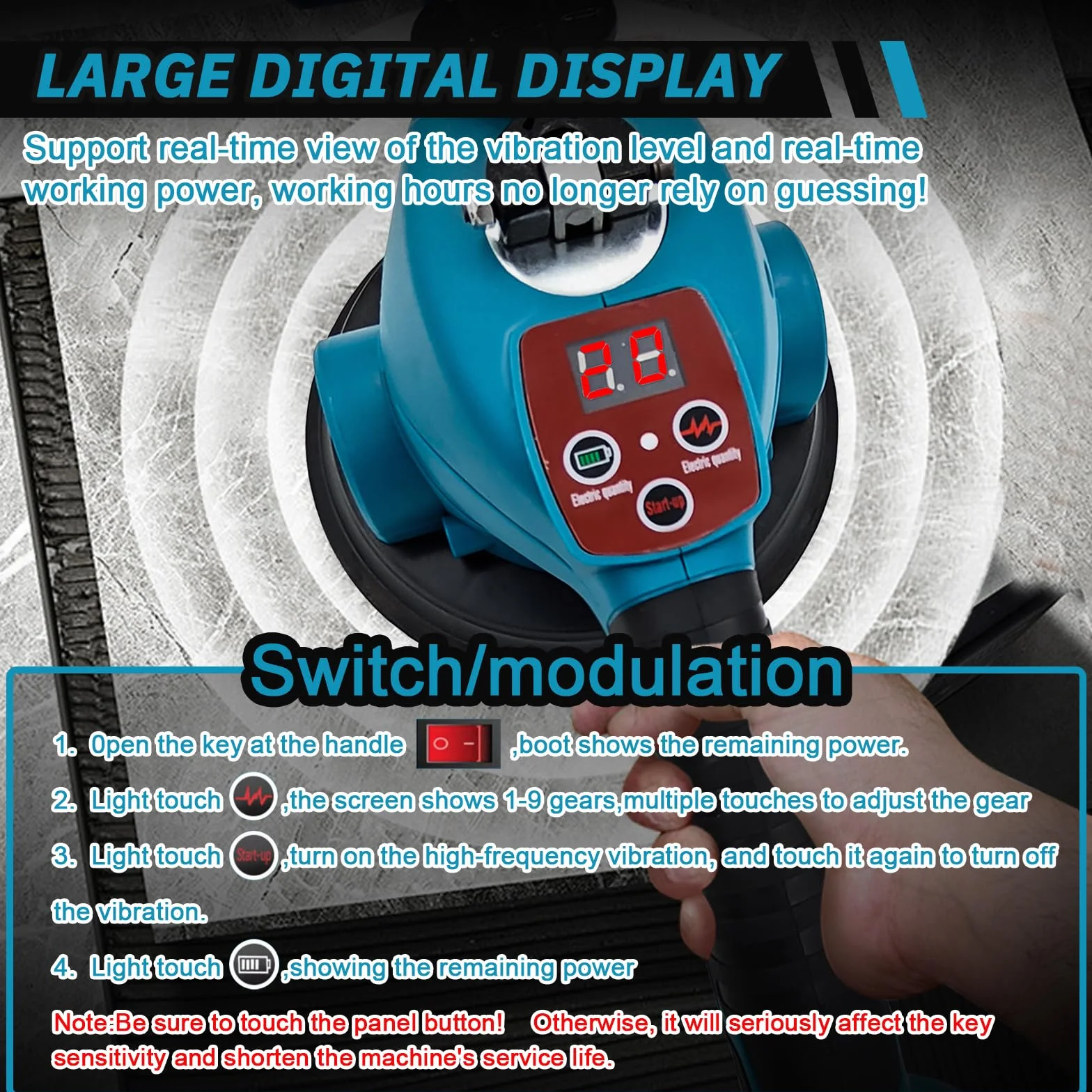 Vibratore Per Piastrelle Compatibile con Makita 18V, Strumenti per Piastrelle Martelli per Piastrelle con display di potenza a LED, con 9 Velocità di Trasmissione (Batteria Non Inclusa)