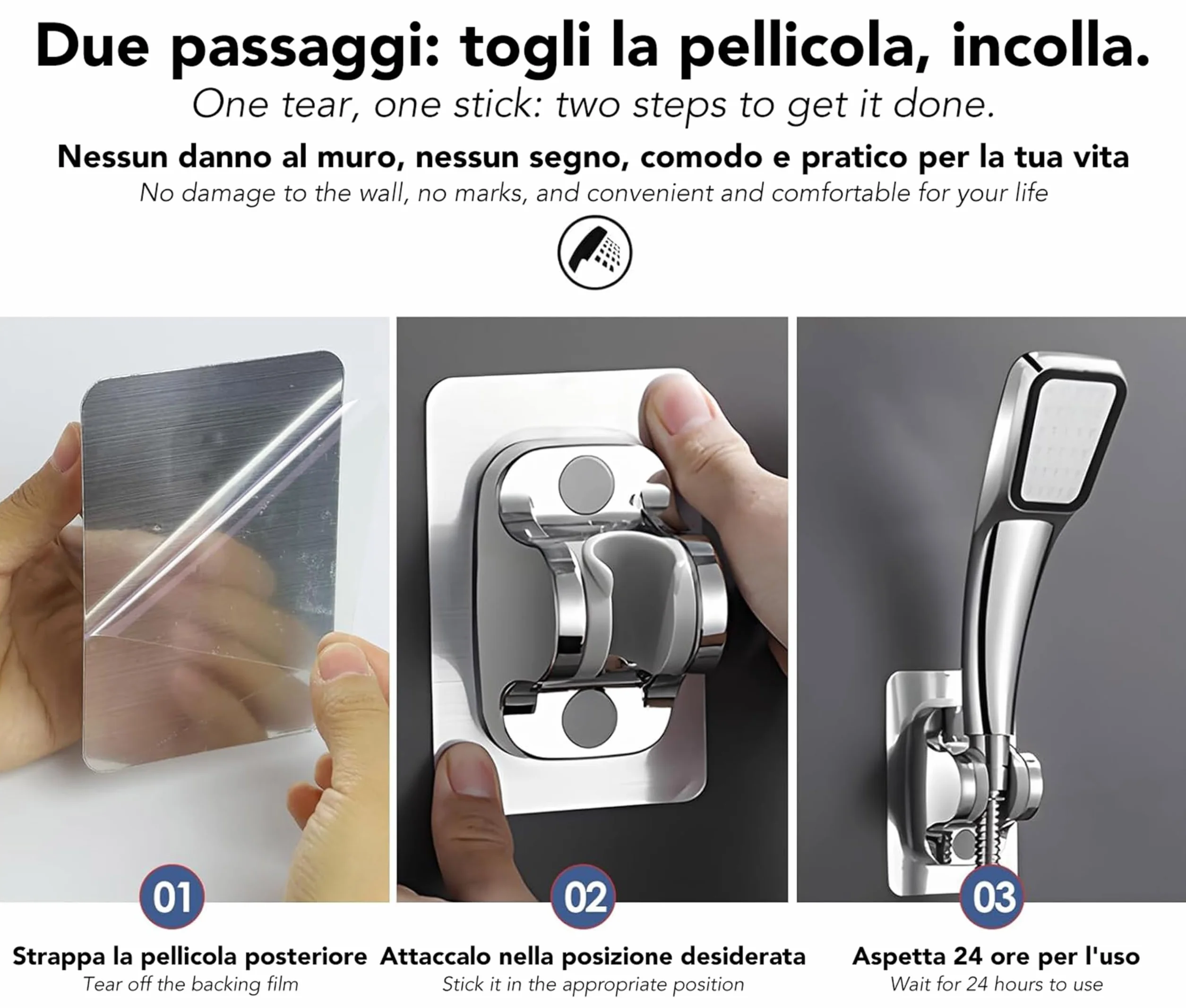 IPEA Supporto per Doccia Adesivo Universale Cromato Regolabile Impermeabile per Bagno