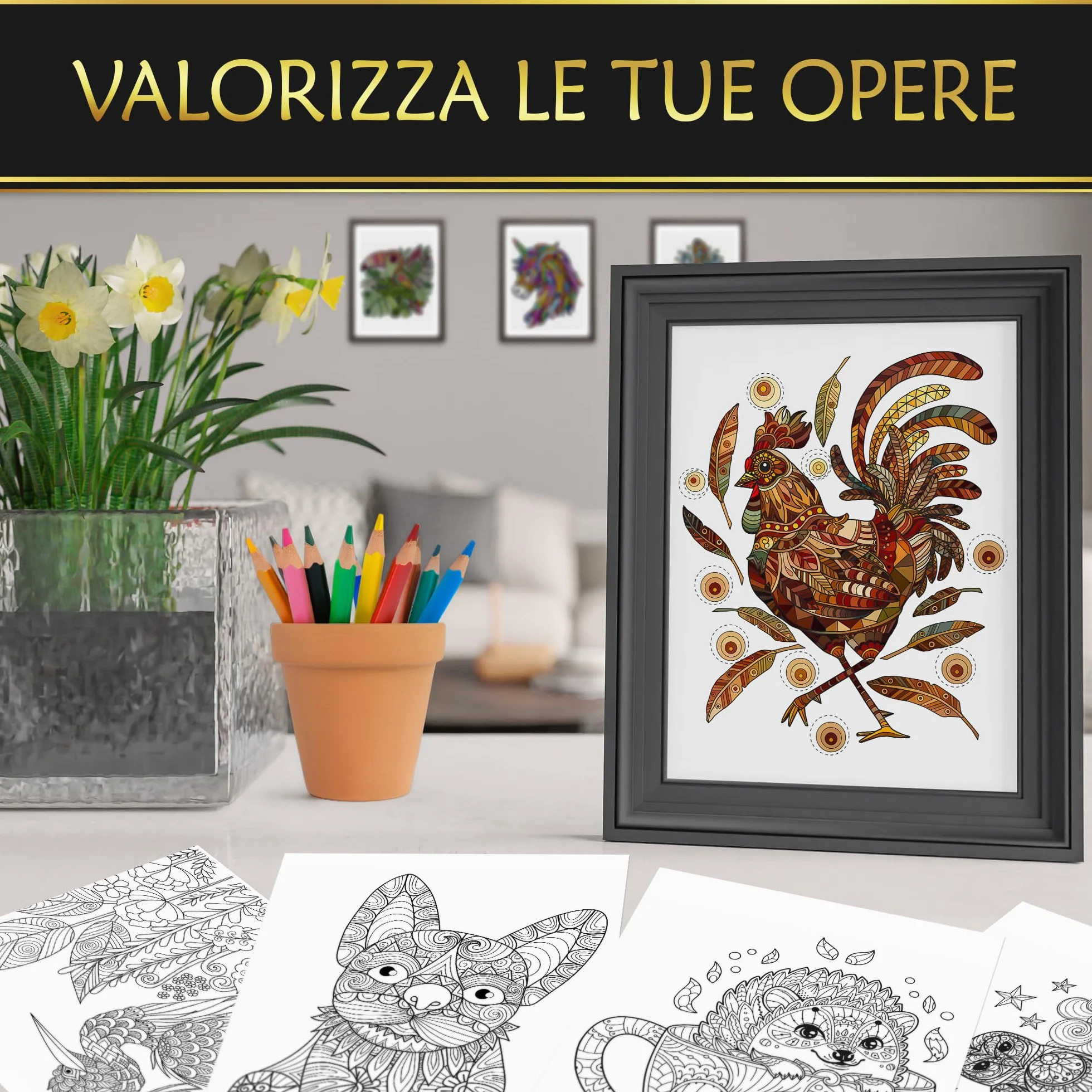 In Textu – Mandala – Animali – Libro da colorare per adulti e adolescenti con esempi colorati ispiratrici – Carta Premium 200 g/m² – rilegatura a spirale fine – quaderno per colorare e rilassarsi.