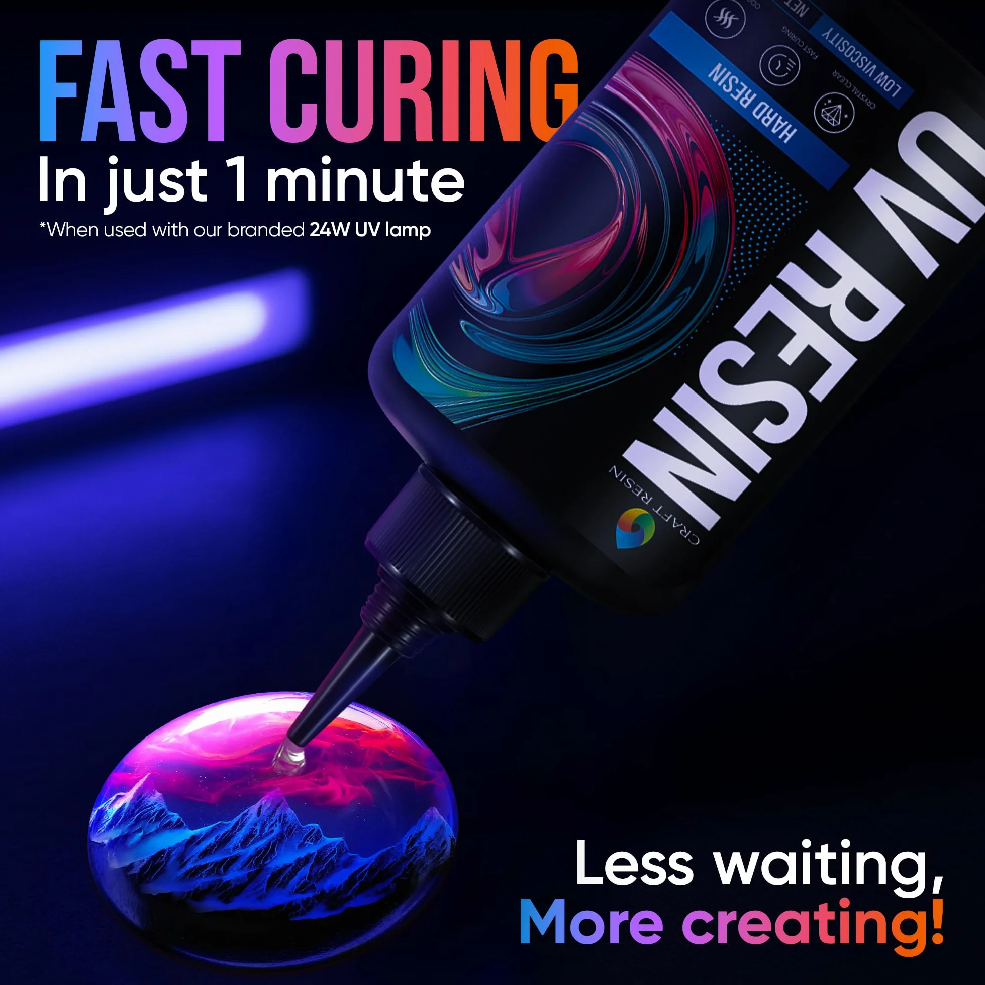 CRAFT RESIN 500g Kit Resina UV Trasparente - Tipo Duro, Bassa Viscosità, Anti-Ingiallimento - Resina UV per Gioielli, DIY, Fai da Te, Colata, Argilla - Rapida sotto Luce UV LED
