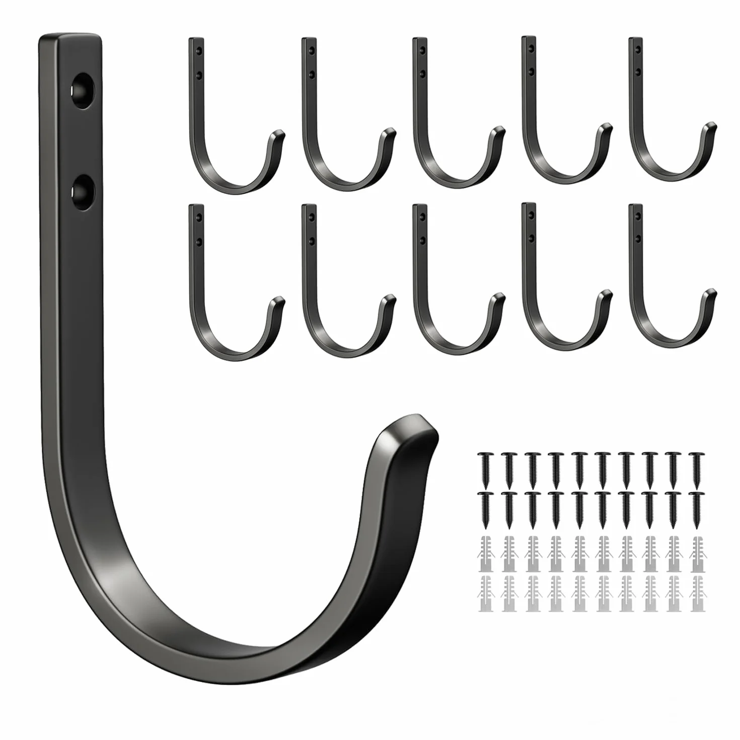 Ganci da parete neri metallo resistenti montaggio a vite 10 pezzi per bagno armadio cucina