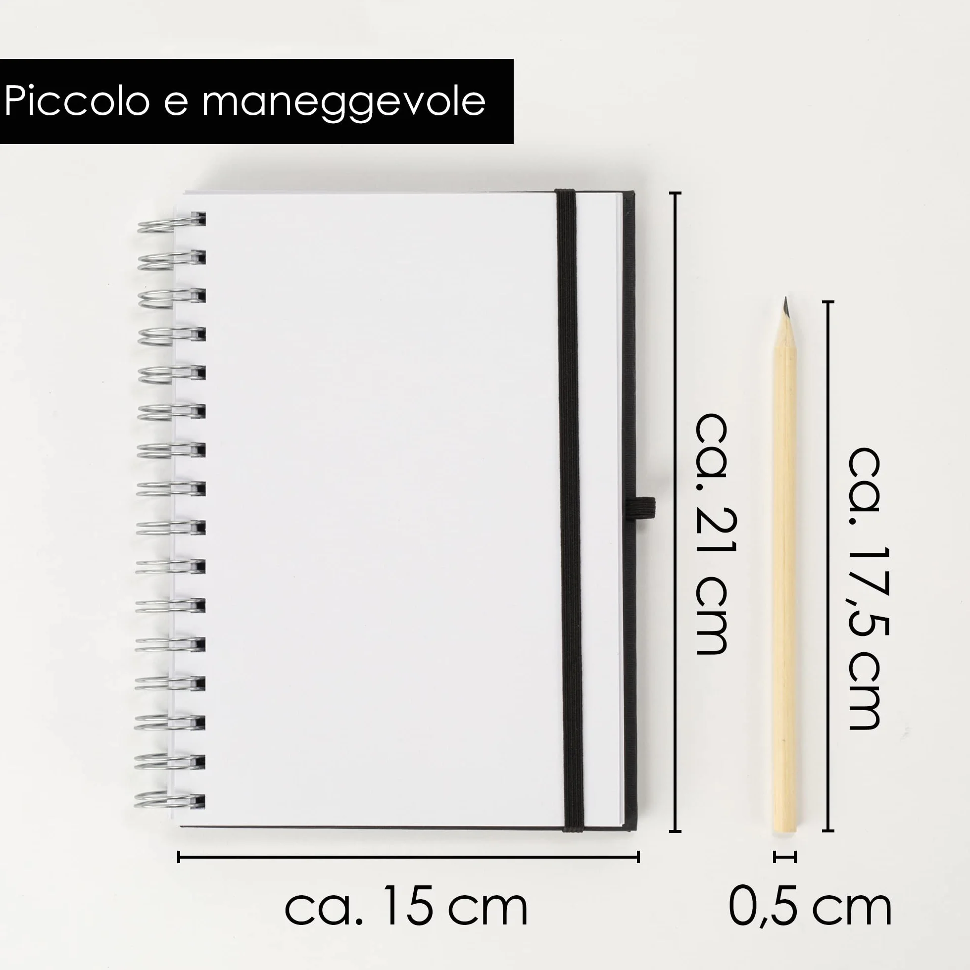 OfficeTree Taccuino per schizzi, formato A5, con rilegatura a spirale, formato verticale, 96 pagine, 48 fogli, A4, 200 g, carta bianca vergine, libretto per schizzi acquerello, matita inclusa