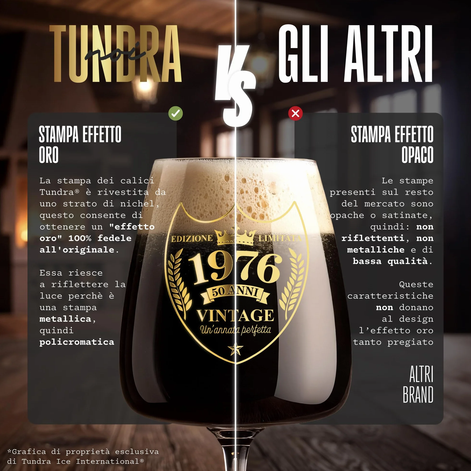 Calice Personalizzato 50 Anni Compleanno Uomo 1976 CRISTALLINO 450 ML Effetto Oro Regalo Originale