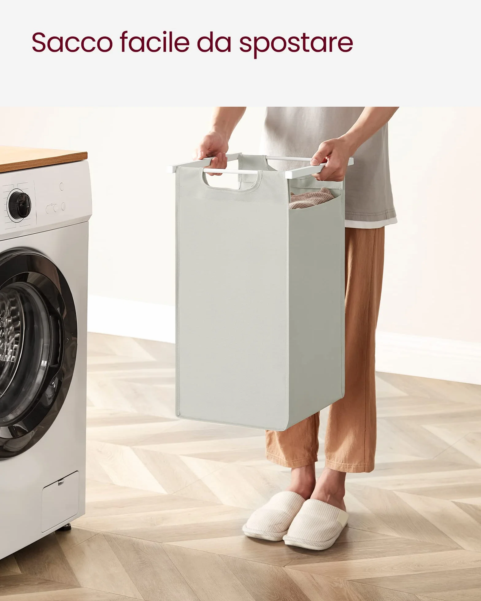 VASAGLE Cesto Portabiancheria, Porta Biancheria con 2 Sacchi Estraibili e Rimovibili, 2 Ripiani Portaoggetti, 46L per Sacco, per Bagno, Lavanderia, Bianco BLH211W01