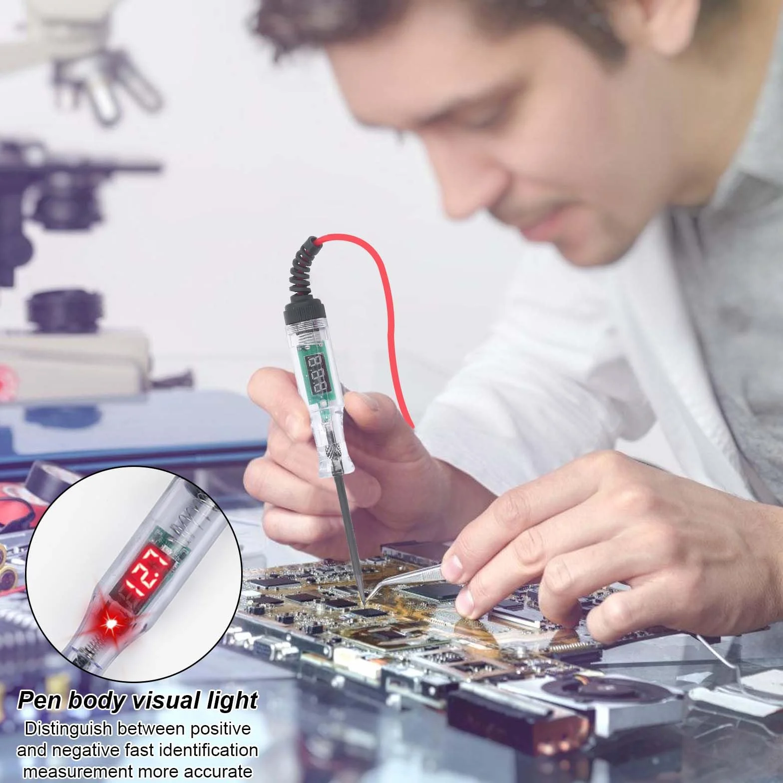 Tester di tensione per auto, 2 pezzi, 3 V-120 V, lampada di prova per auto, tester di corrente con lampada di prova e LCD digitale, tester di circuito con morsetto a coccodrillo