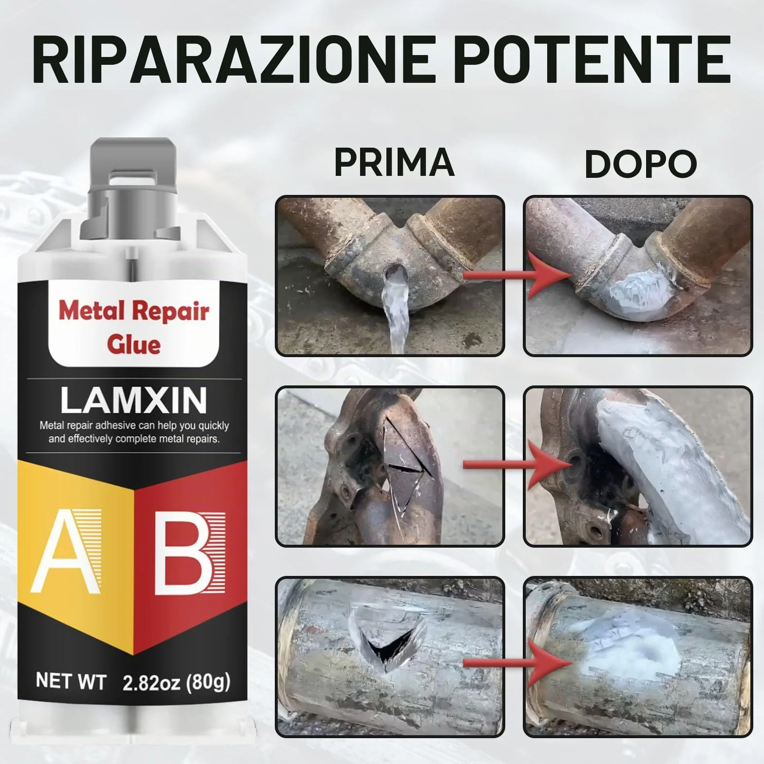 240g Colla Metallo, Impermeabile e Resistente al Calore Colla Per Metalli, Per Metallo Extra Forte Per la Metalli, Saldatura di Acciaio Inossidabile, Lega di Alluminio, Rame