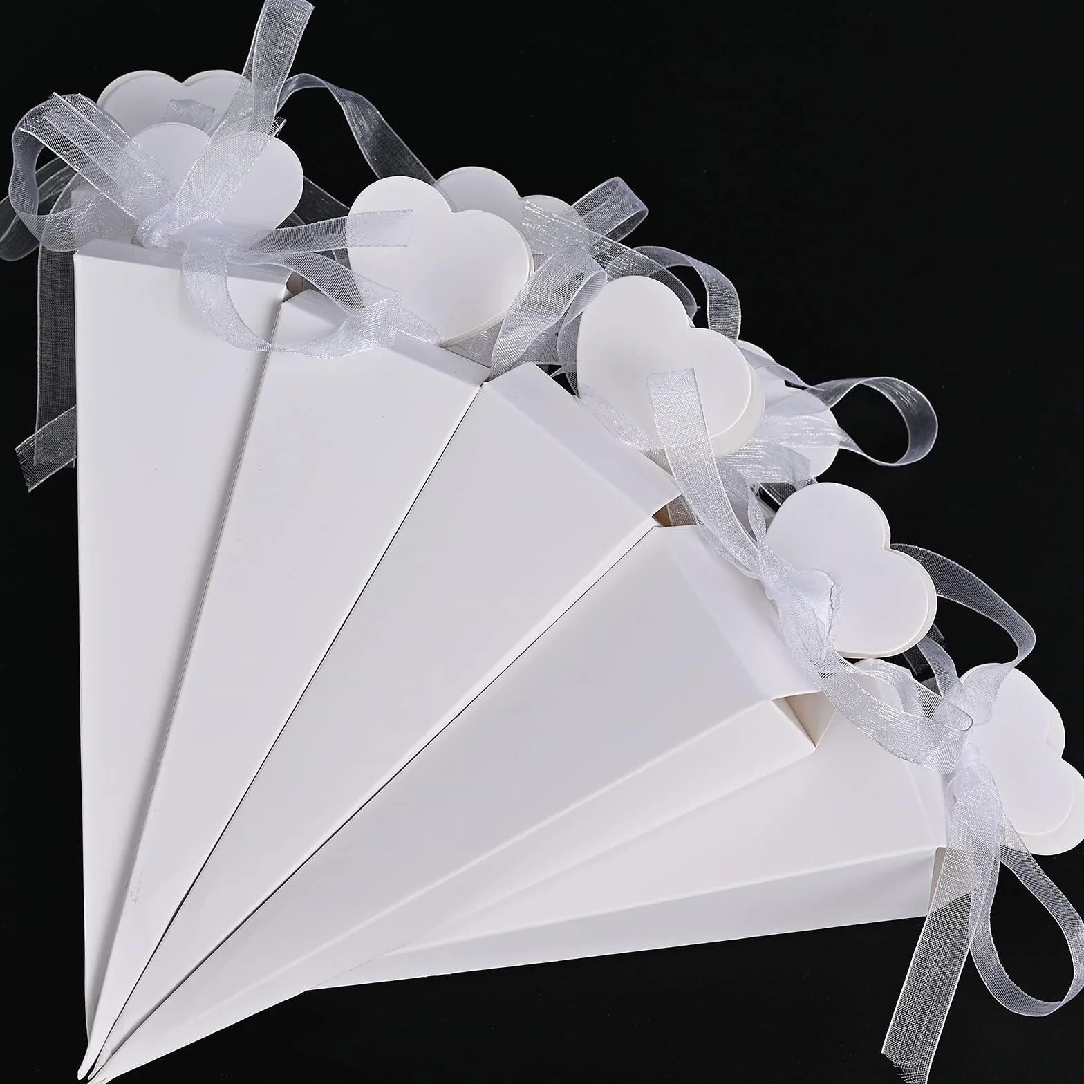 faburo 120 Pz Portariso Portaconfetti Incluso Nastri Cono Coni con Nastrino Bianca a Rilievo per Matrimonio Compleanno Battesimo Comunione Nascita Laurea Natale