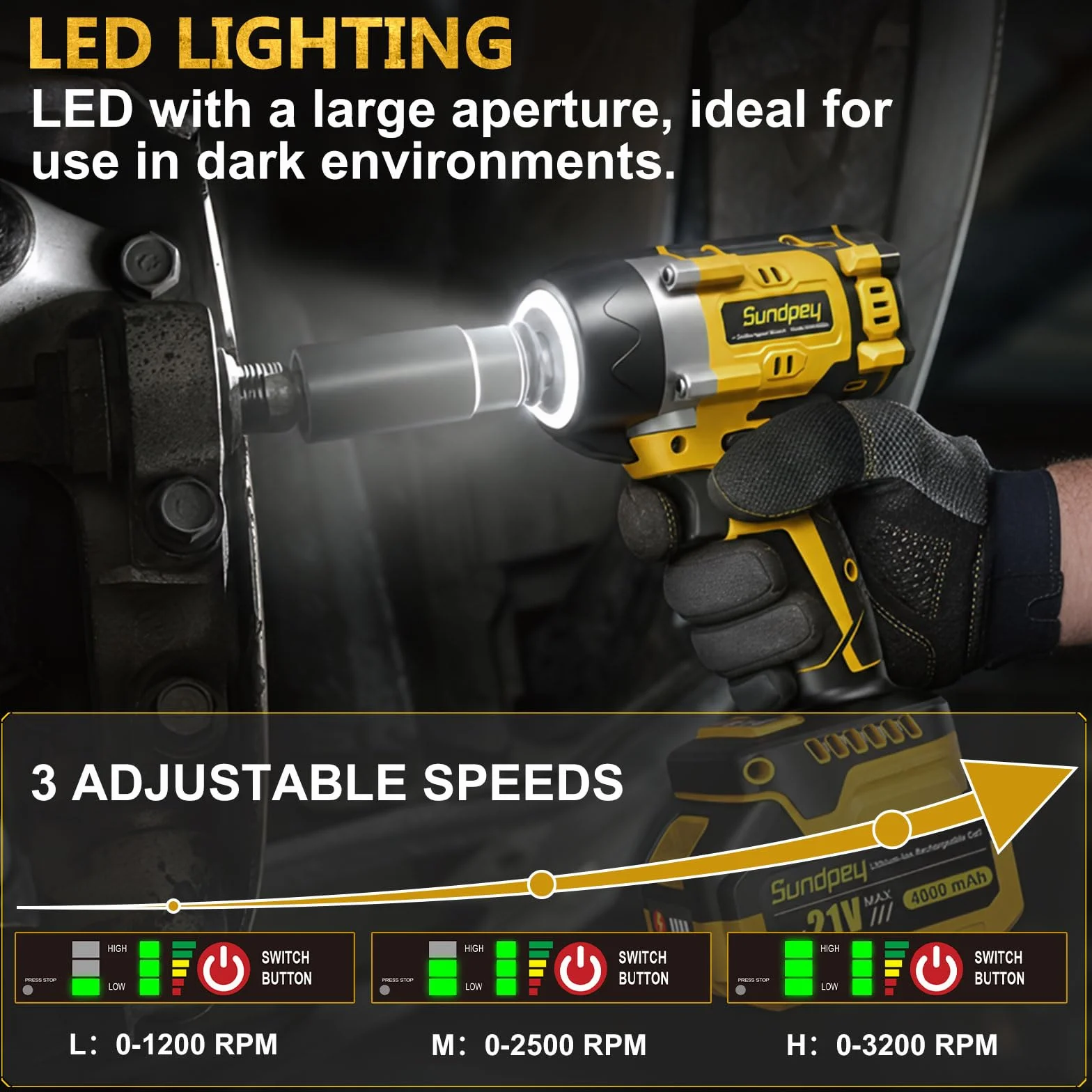 Avvitatore a Impulsi a Batteria 700 Nm 1/2" Brushless 21V con 2 Batterie 4,0 Ah 6 Bussoli Anello LED