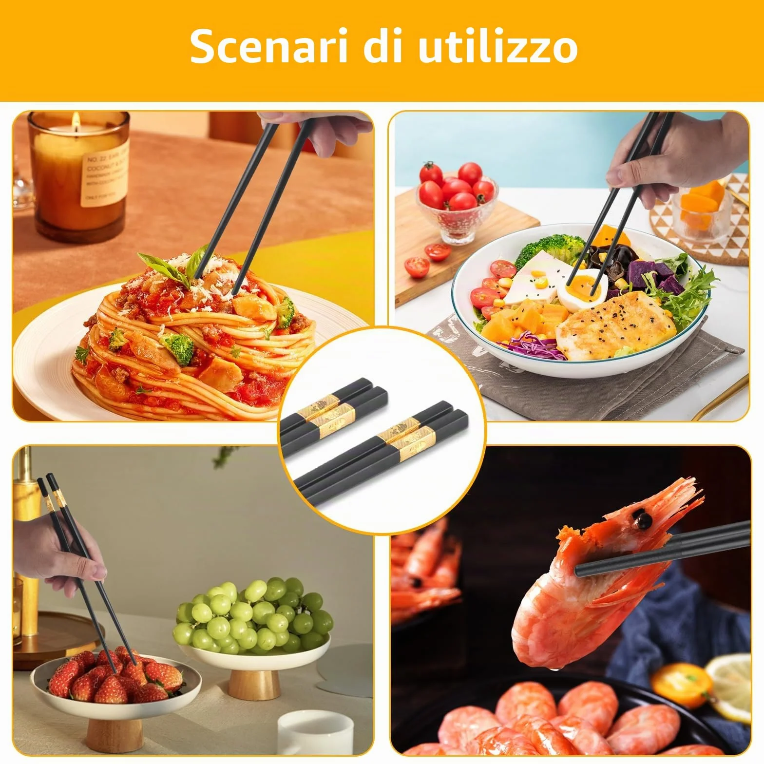 Bacchette Sushi in Lega Lavabili in Lavastoviglie Antiscivolo Nere