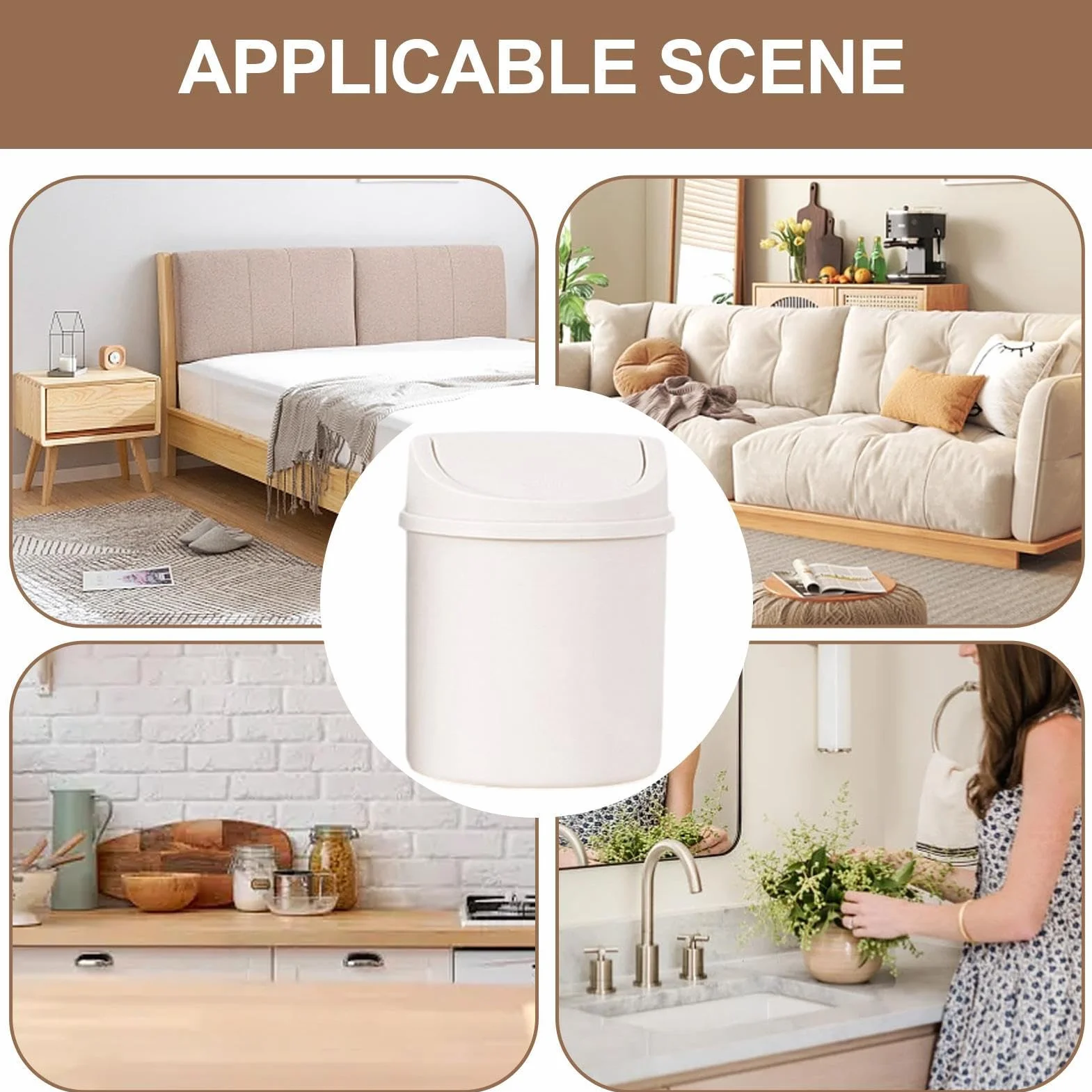 Cestino da Scrivania e Tavolo con Coperchio Girevole, Cestino per Rifiuti e Carta, per Interni Auto, Cucina, Camera da Letto, Uffici