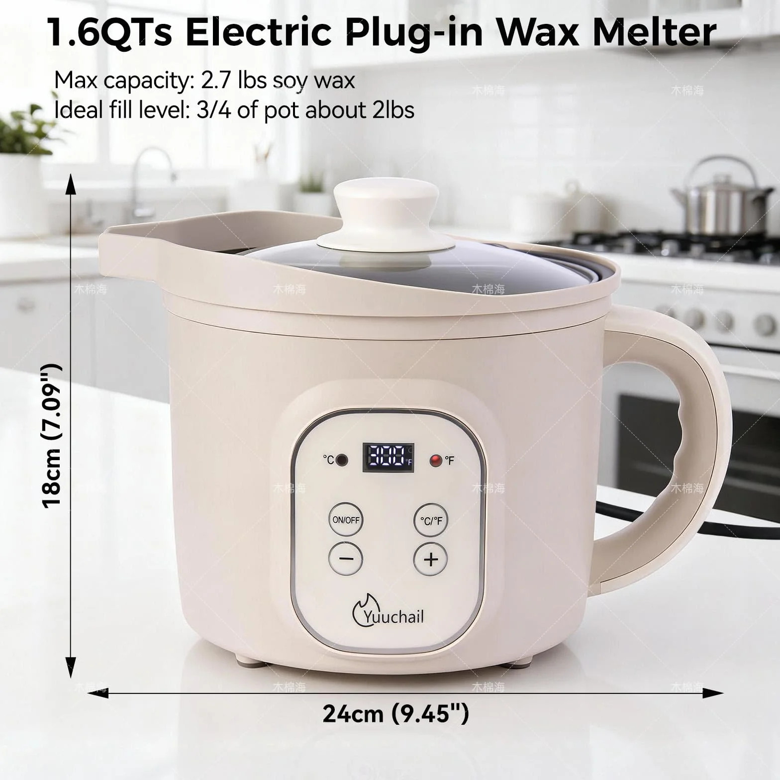 Yuuchail Sciogli cera elettrico da 1,5 litri con display digitale, controllo preciso della temperatura 30-150 °C, spegnimento automatico dopo 3 ore per la produzione di candele e sapon