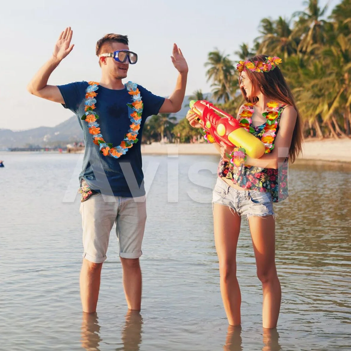Aviski 32 pezzi Leis decorazioni collana di fiori, braccialetti a fascia per feste hawaiane tropicali beach party hawaiano notte bar vacanza spiaggia