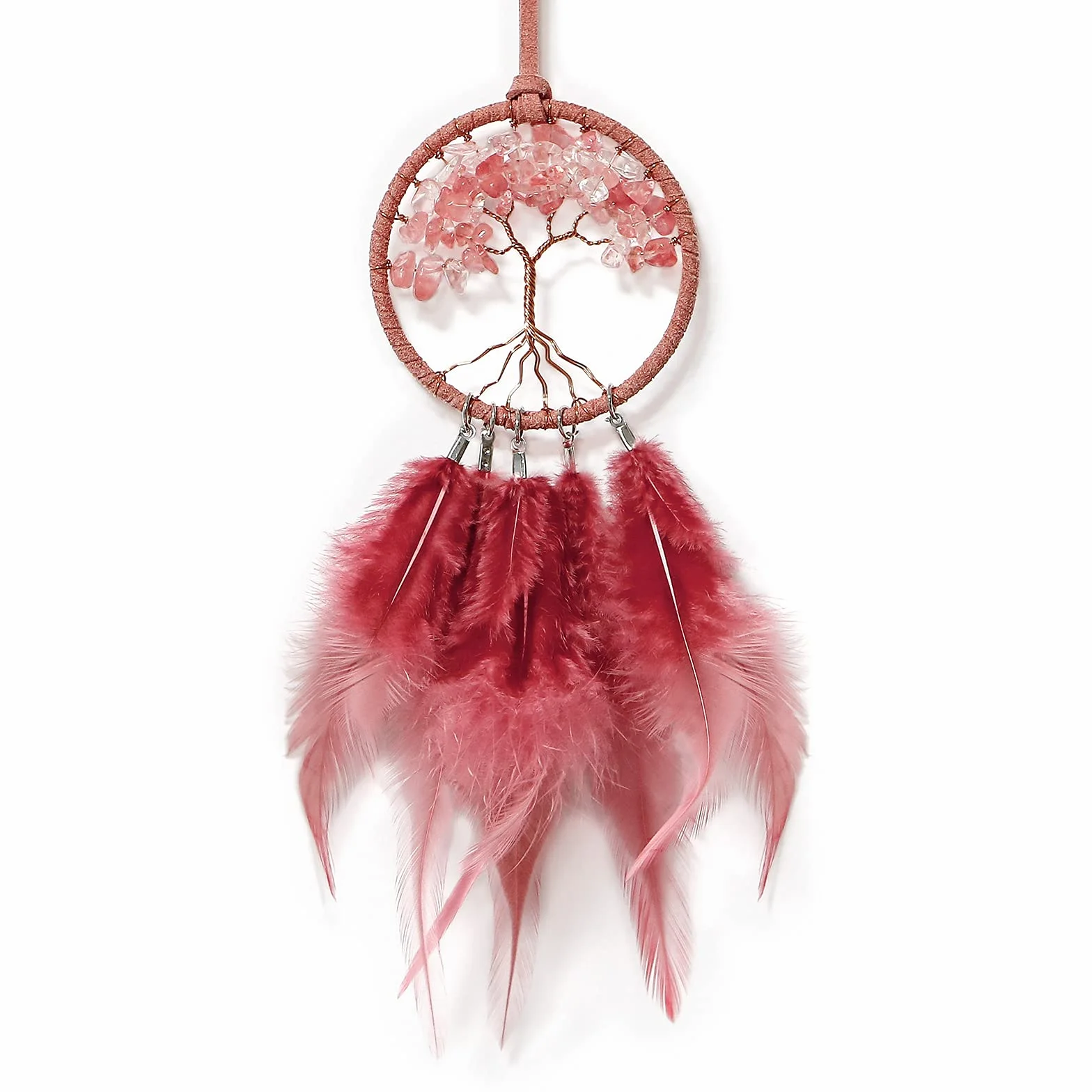Weldomcor Acchiappasogni Fatto a Mano Dreamcatcher Bohemien Piuma Indiano per Ragazze Kids Bedroom Wall Hanging Decorazione Regalo Rosso