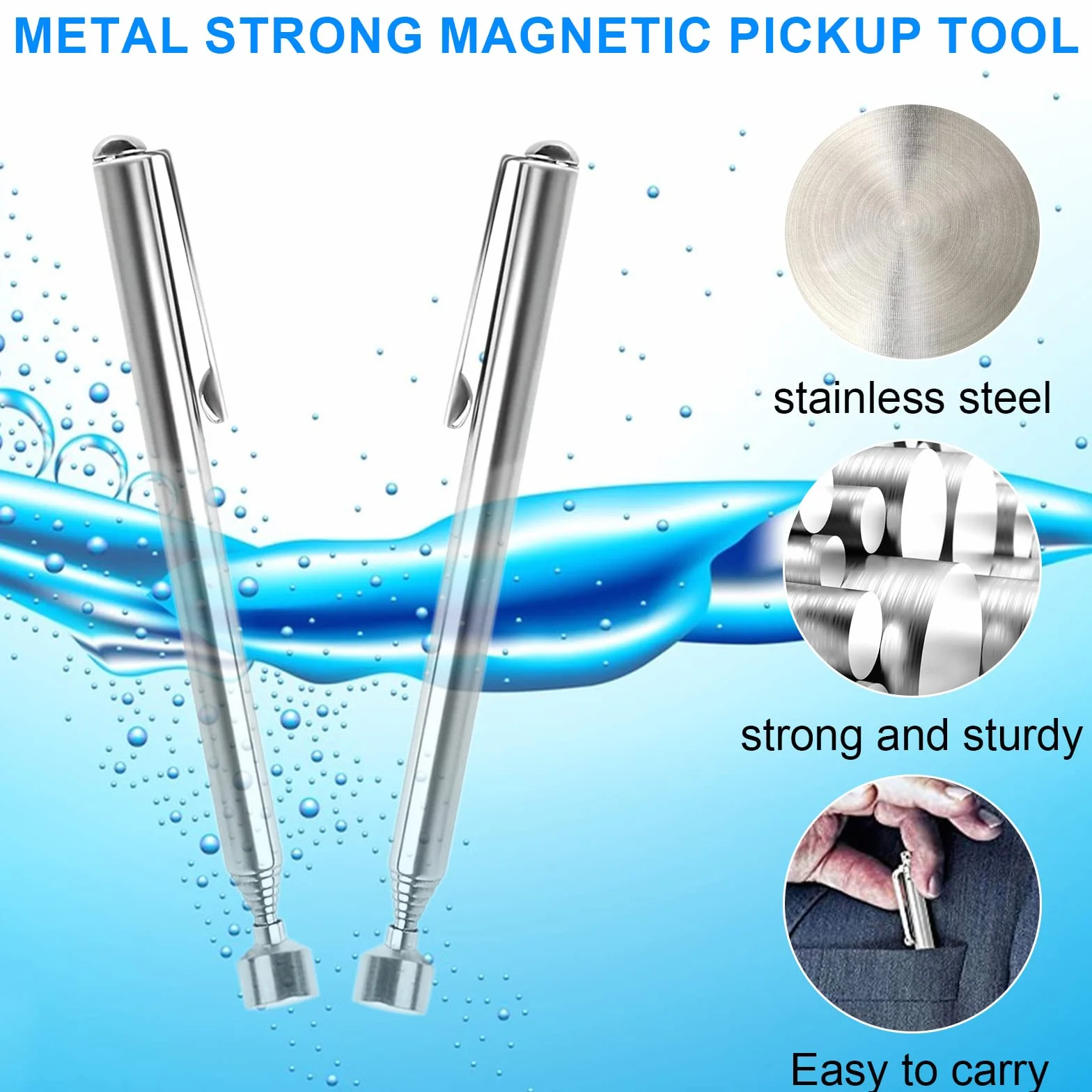 3 Pezzi Calamita Telescopica Penna Calamita da 13 a 64cm Portatile Strumento di Prelievo Magnetico Telescopico per Trovare Bulloni, Dadi, Viti, Pezzi di Metallo