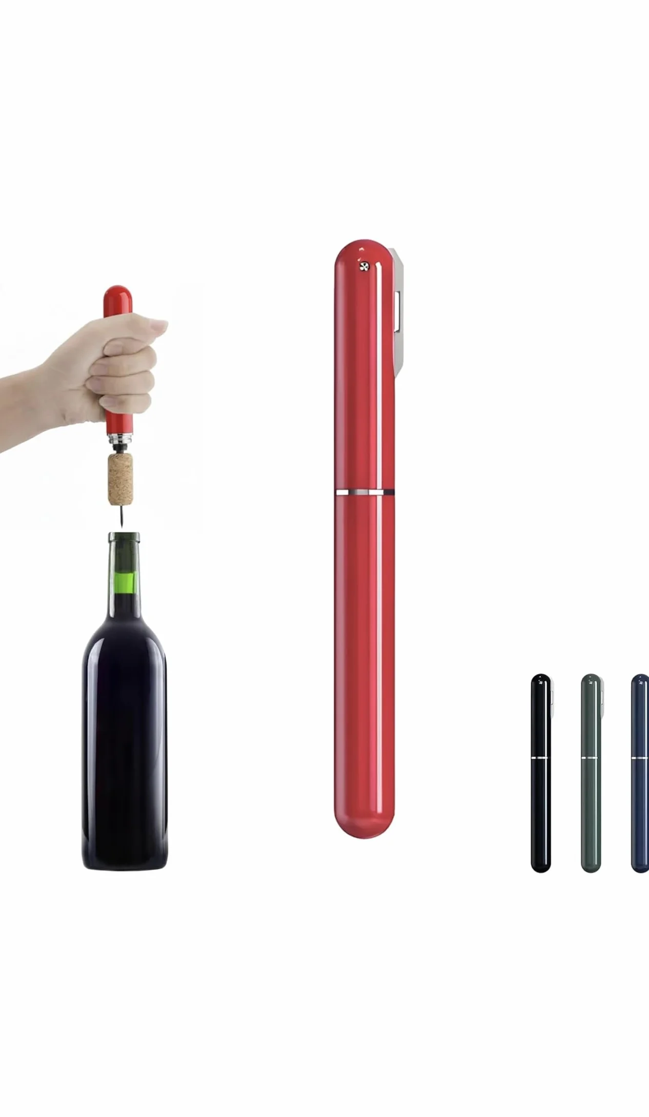 Apribottiglie Vino ad Aria Professionale con Ago in Acciaio – Cavatappi a Pressione Senza Sforzo – Rimuovi Tappi in Secondi – Design Elegante – Idea Regalo per Amanti del Vino (Rosso)