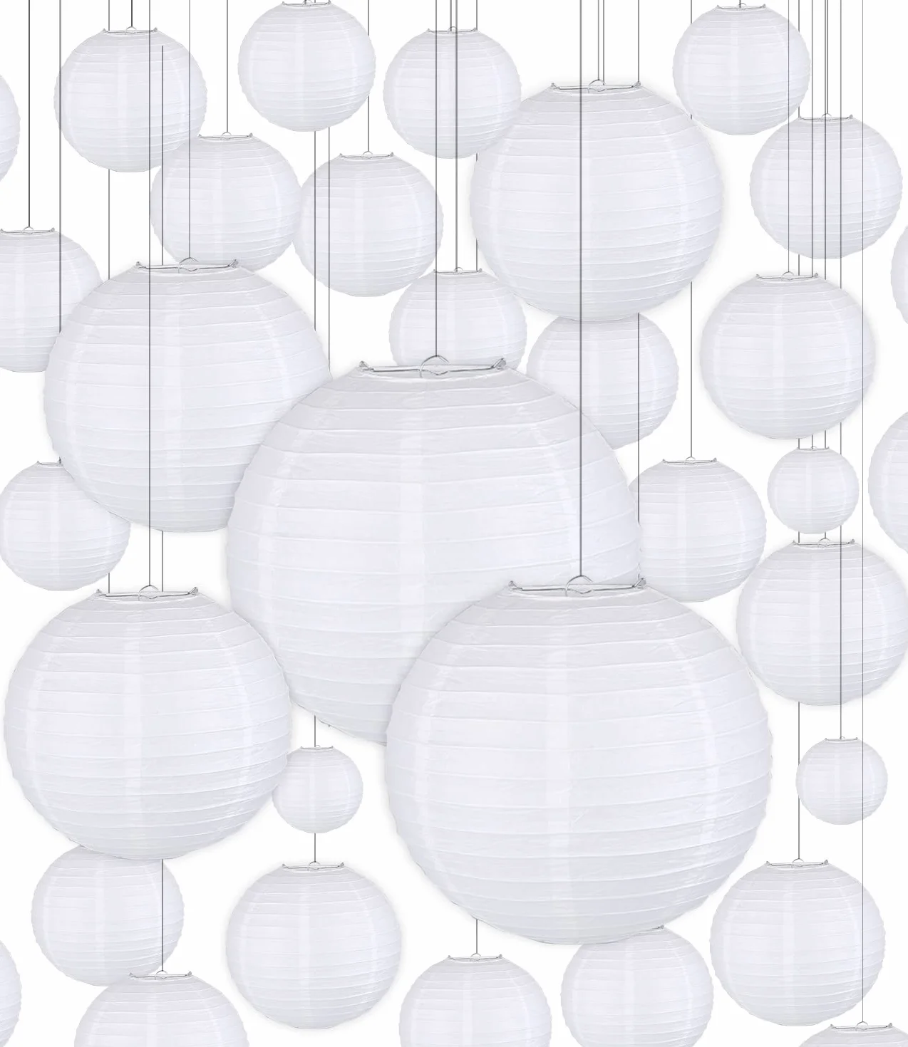 Lanterne Cinesi di Carta Rotonde da Appendere JOFLVA 30 Pezzi Diametro 15/20/25/30 cm per Decorazioni Feste Matrimoni