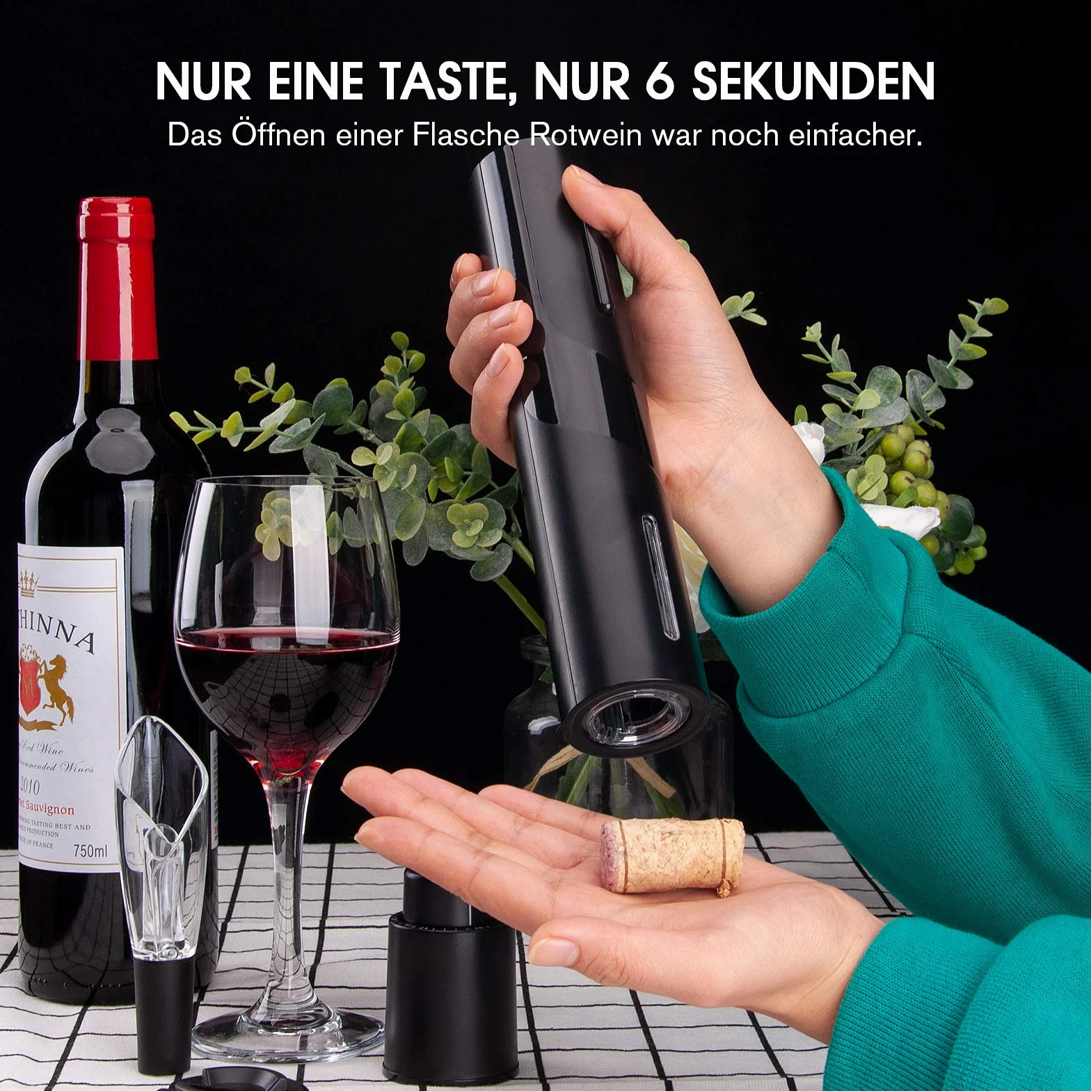 Mafiti Cavatappi elettrico per vino, Apribottiglie elettrico con Taglierino,Tappo,Versatore,Set regalo Cavatappi elettrico Professionale con 4 accessori in 1 per vino rosso
