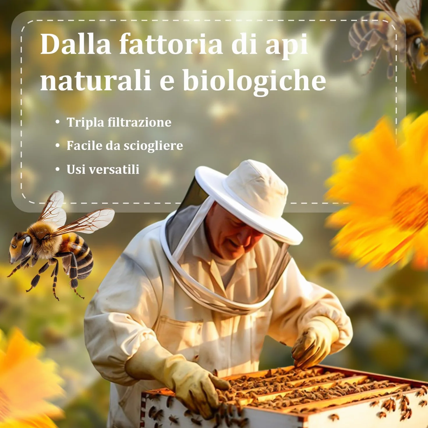 Cera D'api Gialla Biologica 200G, Cera D'api Gialla Pura e Naturale al 100% per La Cura Della Pelle Fai Da Te, Balsamo per Labbra, Smalto, Lozione, Sapone e Accessori per La Fabbricazione di Candele